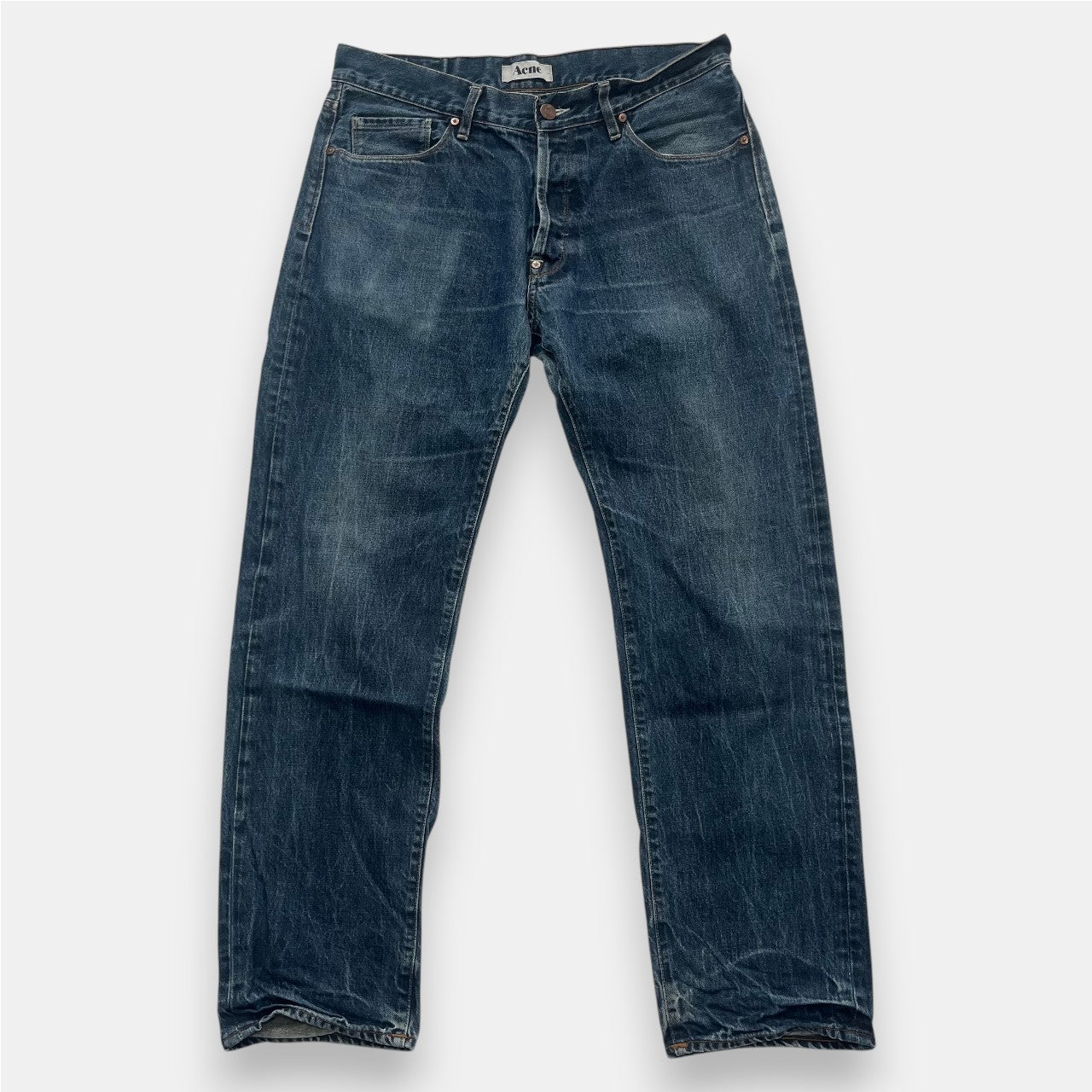 Acne “Moc Raw” Straight Leg Raw Denim Jeans (34/32)