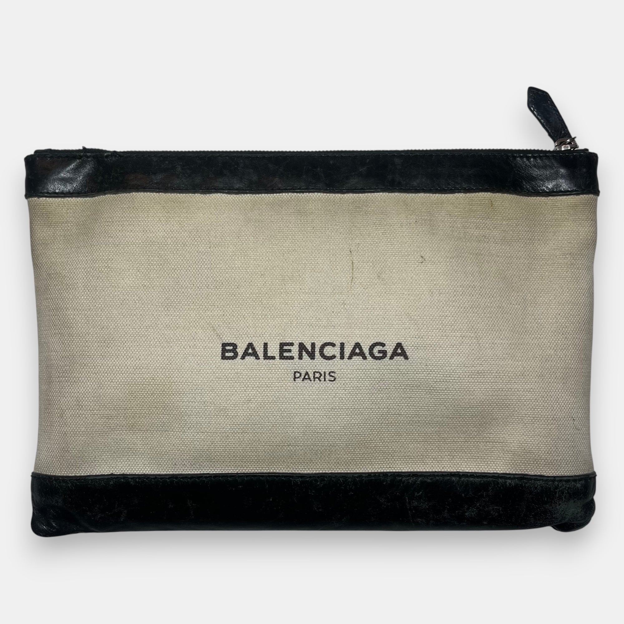 Balenciaga Clutch Bag Black Leather & Canvas