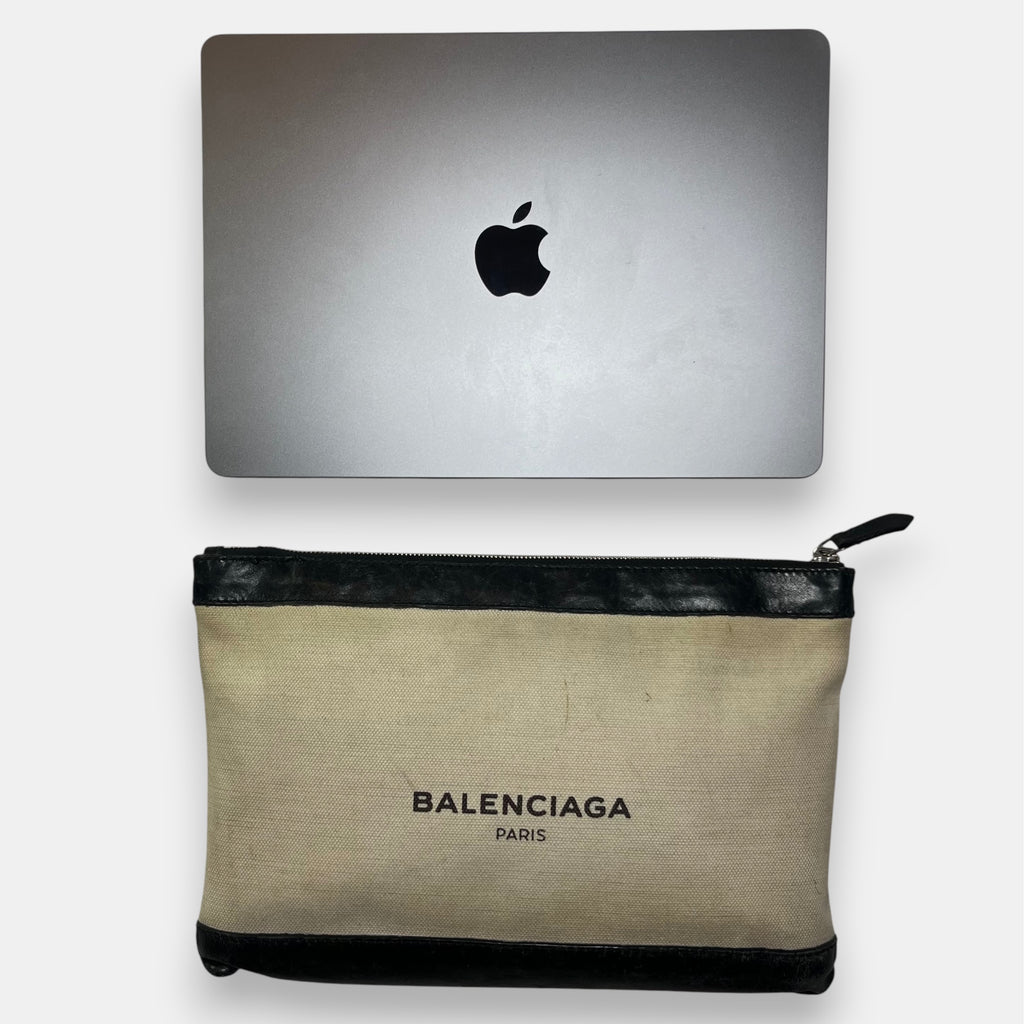 Balenciaga Clutch Bag Black Leather & Canvas