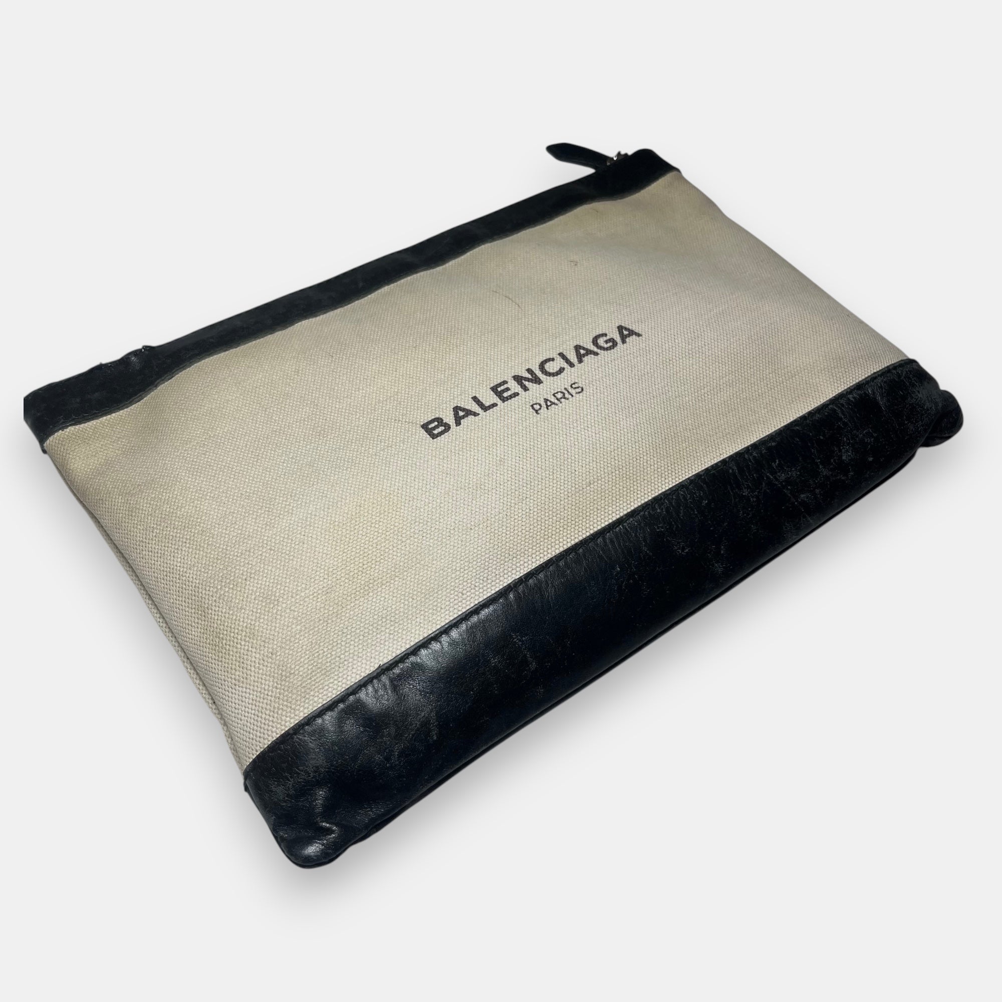 Balenciaga Clutch Bag Black Leather & Canvas