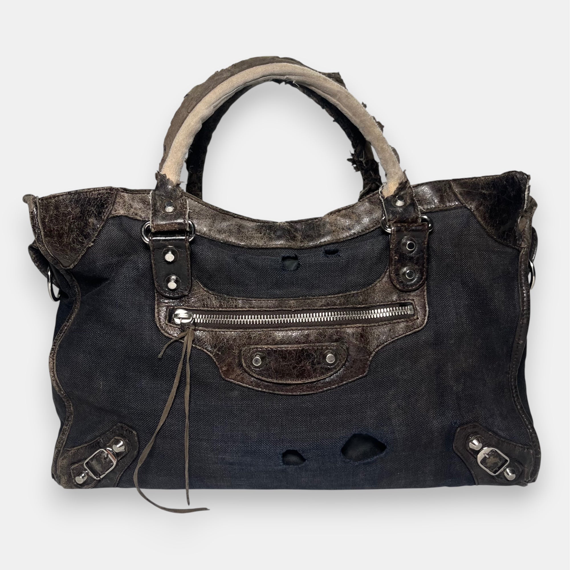 Balenciaga Distressed Canvas & Leather City Bag Rare