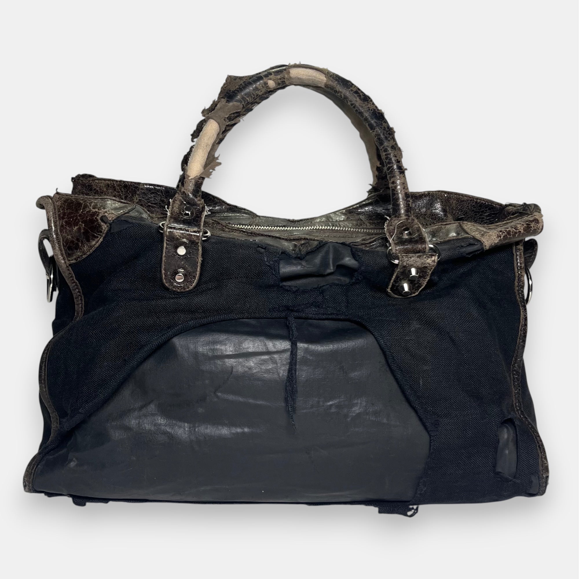 Balenciaga Distressed Canvas & Leather City Bag Rare