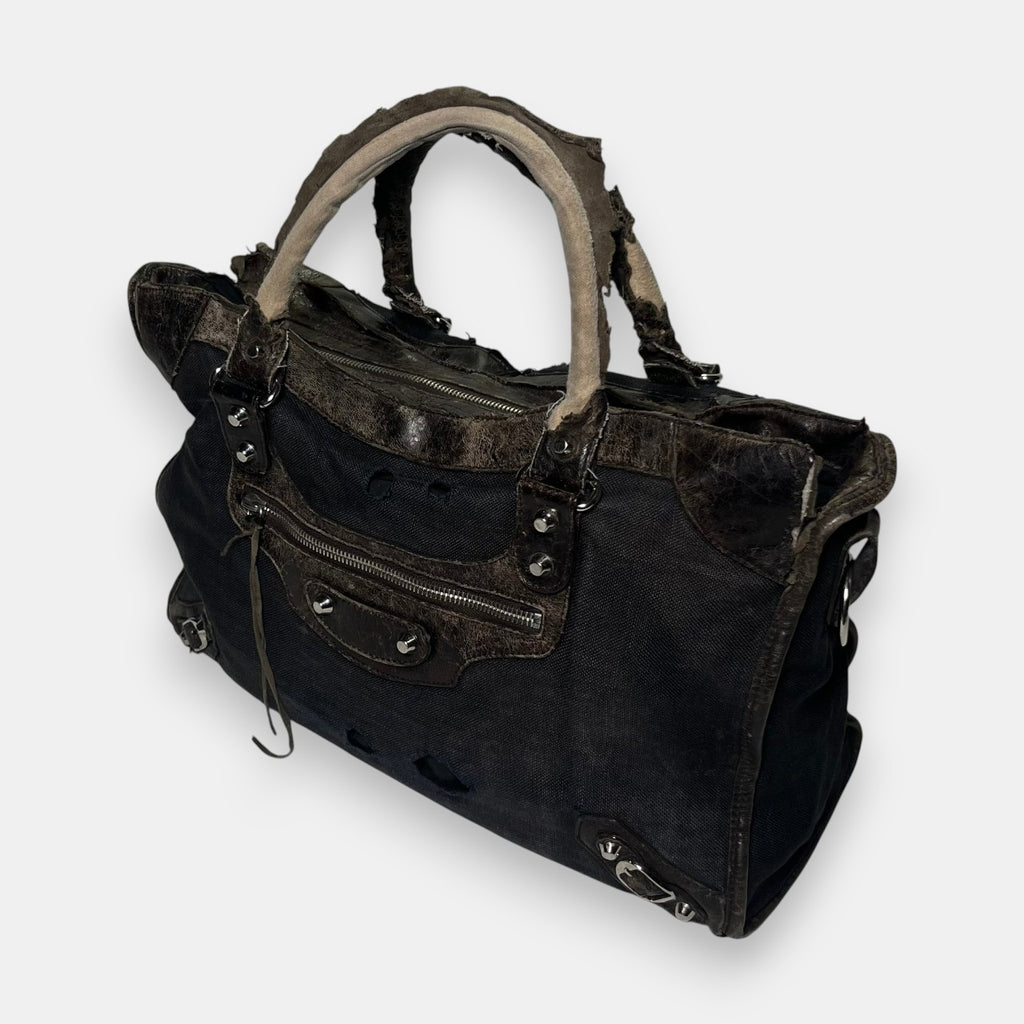 Balenciaga Distressed Canvas & Leather City Bag Rare