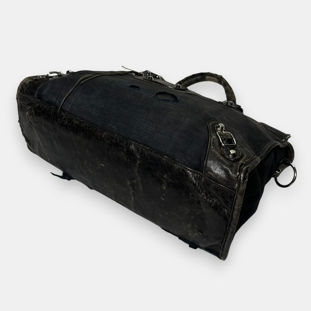 Balenciaga Distressed Canvas & Leather City Bag Rare