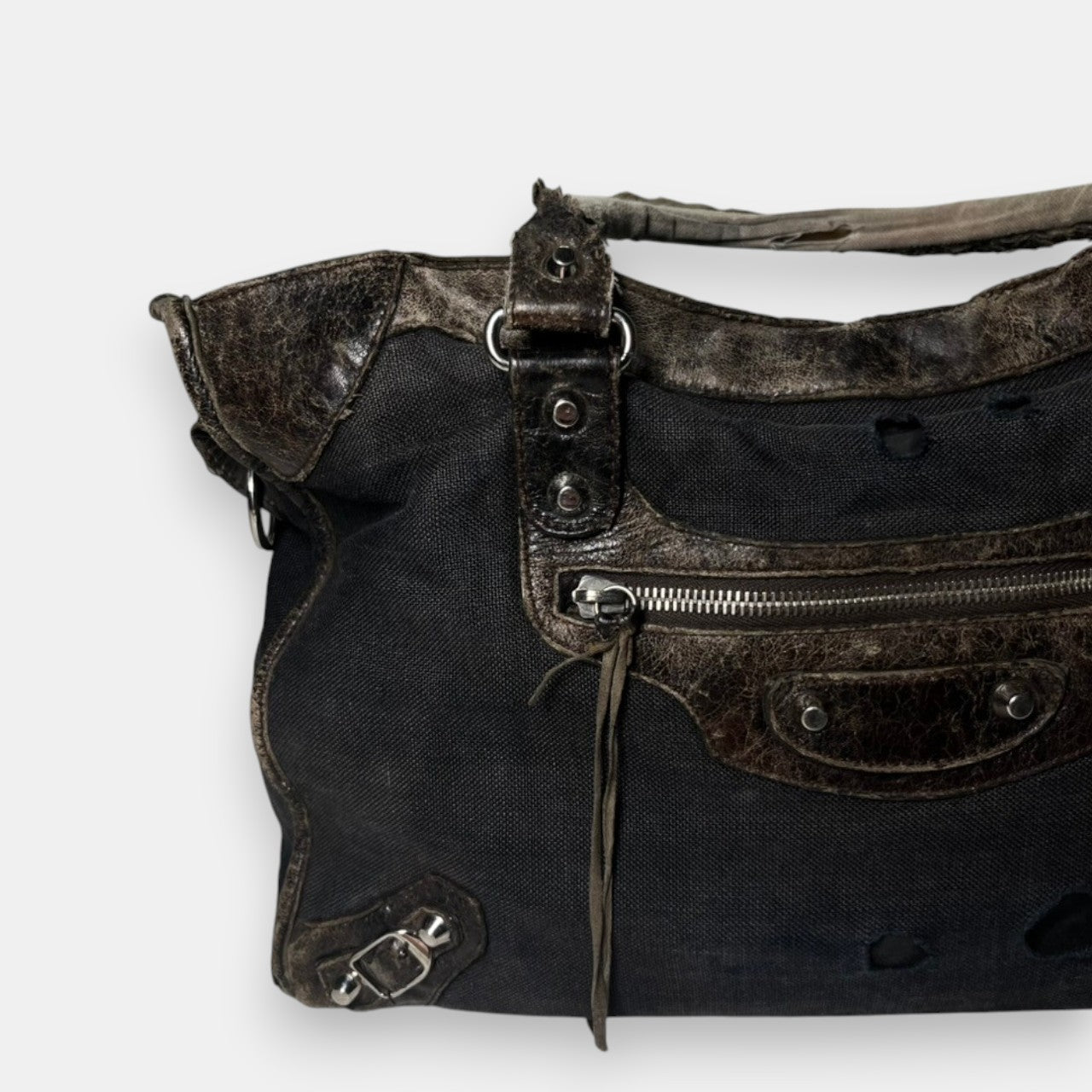 Balenciaga Distressed Canvas & Leather City Bag Rare