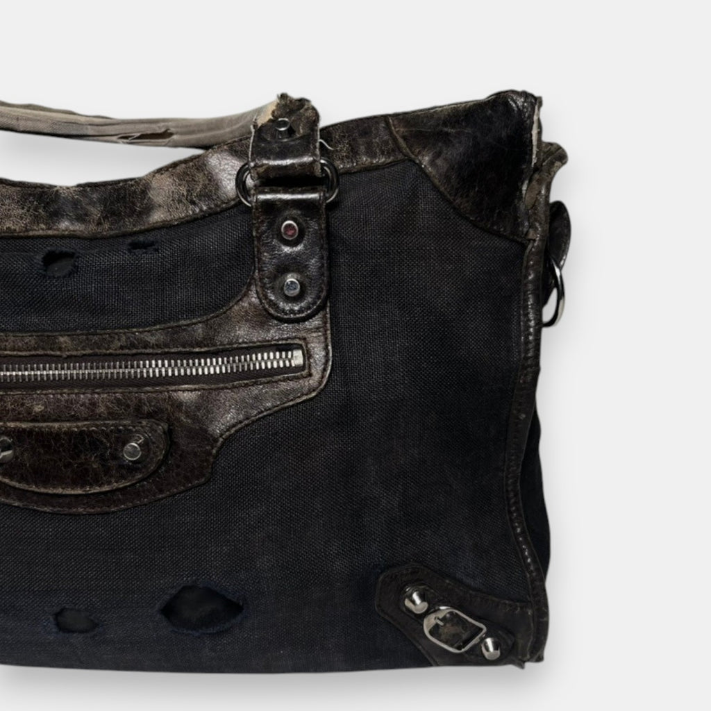 Balenciaga Distressed Canvas & Leather City Bag Rare