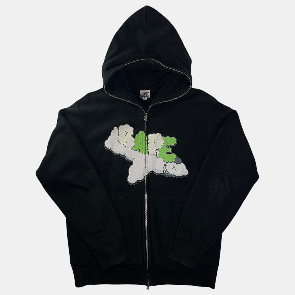 Bape x KAWS Zip Up Cloud Plane Logo Black Hoodie 2006