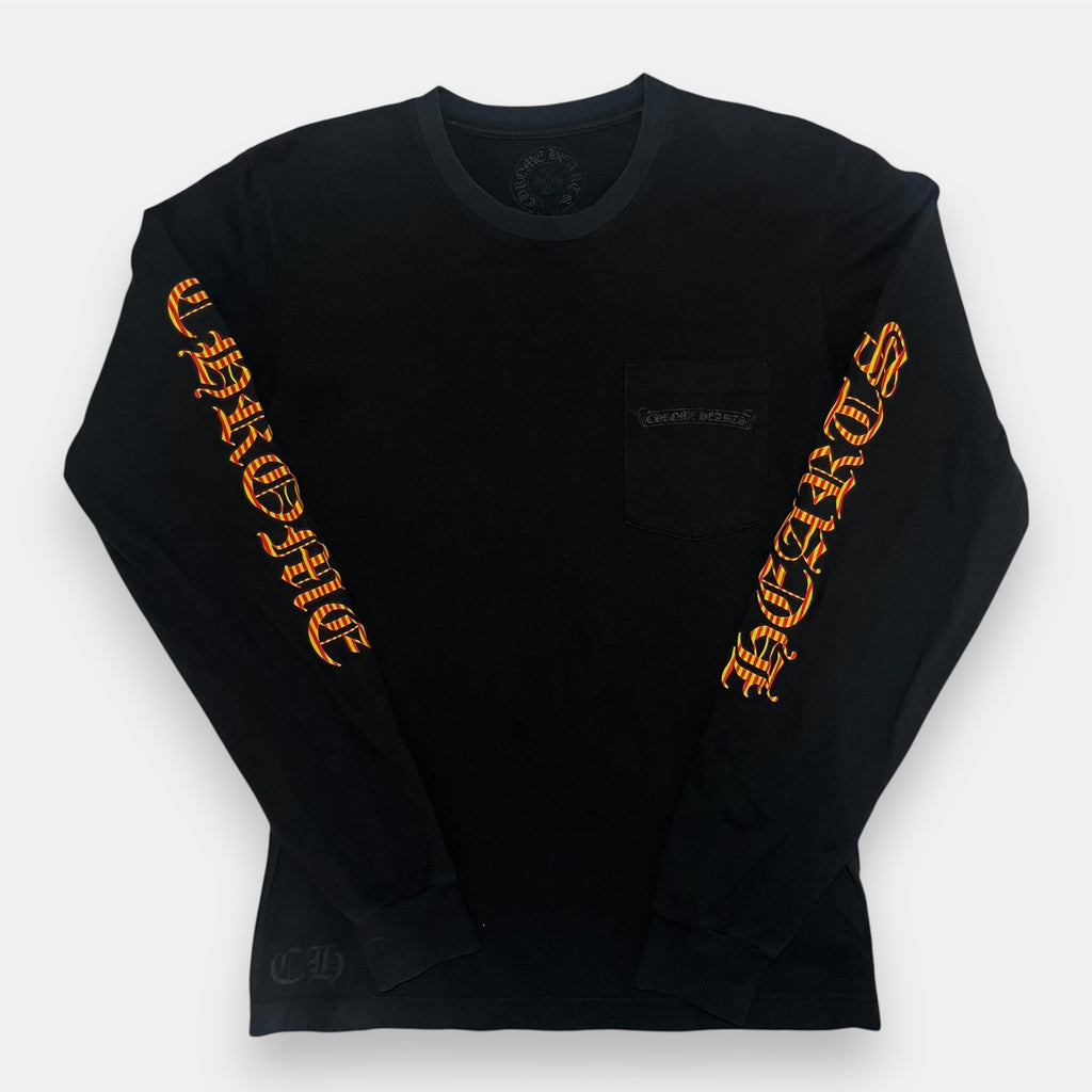 Chrome Hearts Dagger Long Sleeve T-Shirt in Black with Red/Yellow Stripes