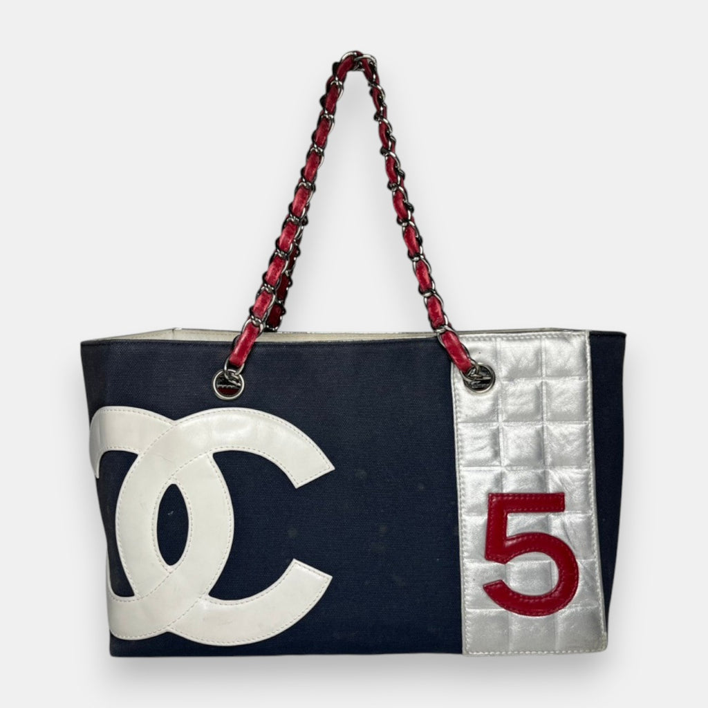 Chanel CC Chocolate Bar No.5 Shoulder Bag w. Leather Chain