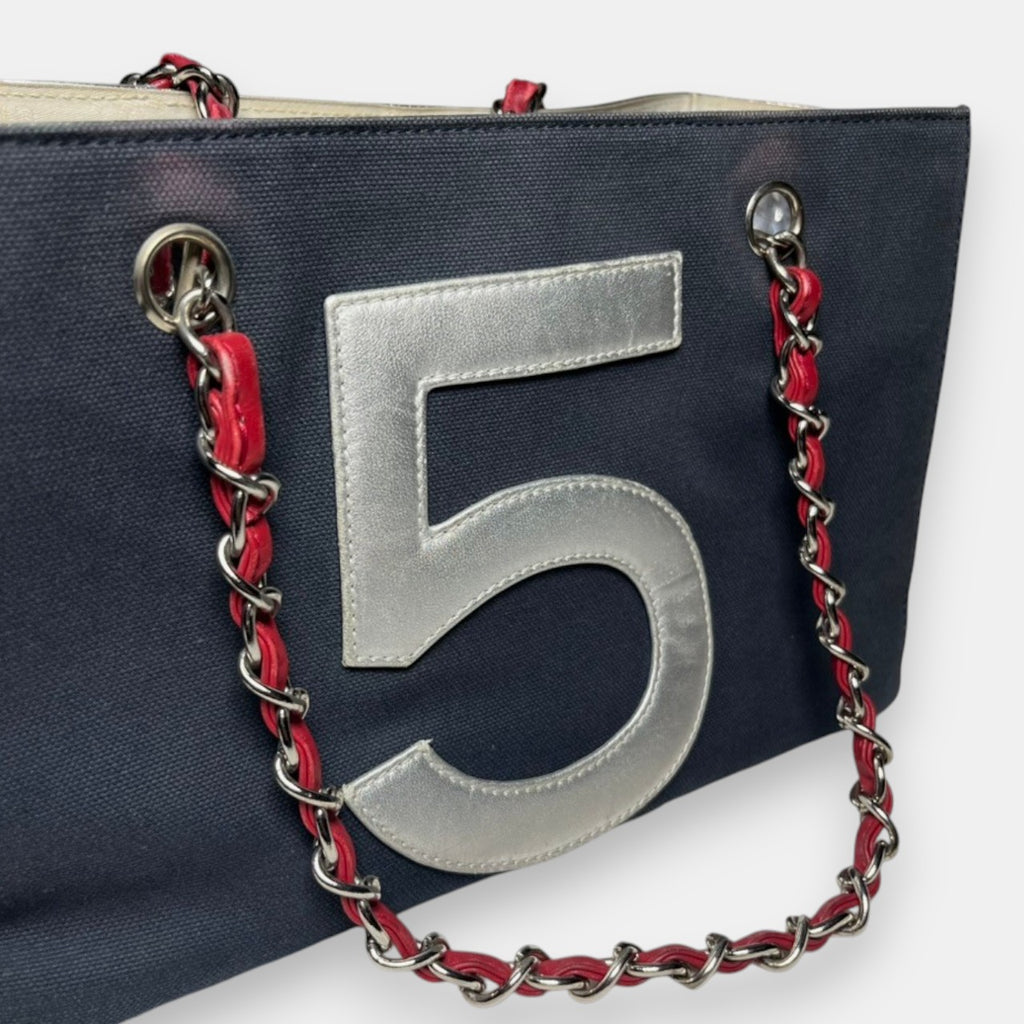 Chanel CC Chocolate Bar No.5 Shoulder Bag w. Leather Chain