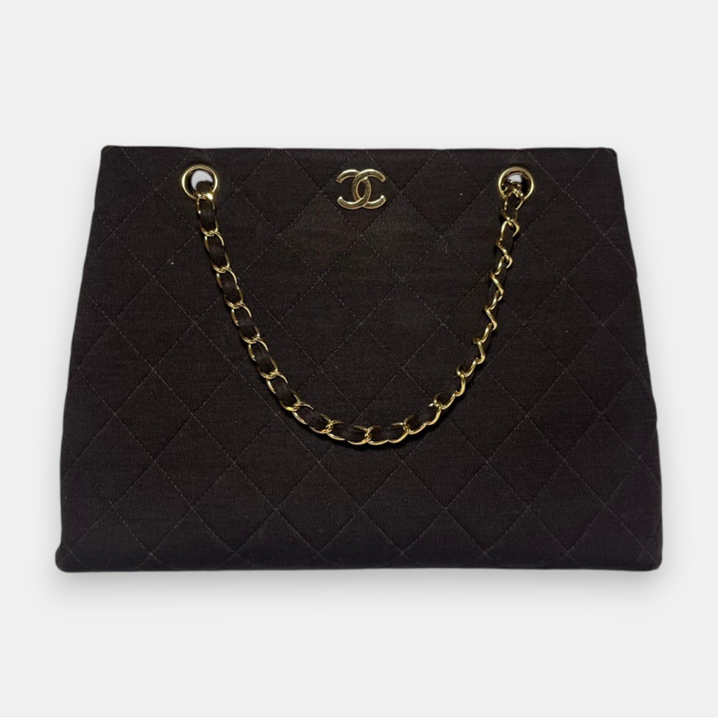 Chanel Brown Quilted Jersey CC Bag w. Gold Hardware, 1997-1999