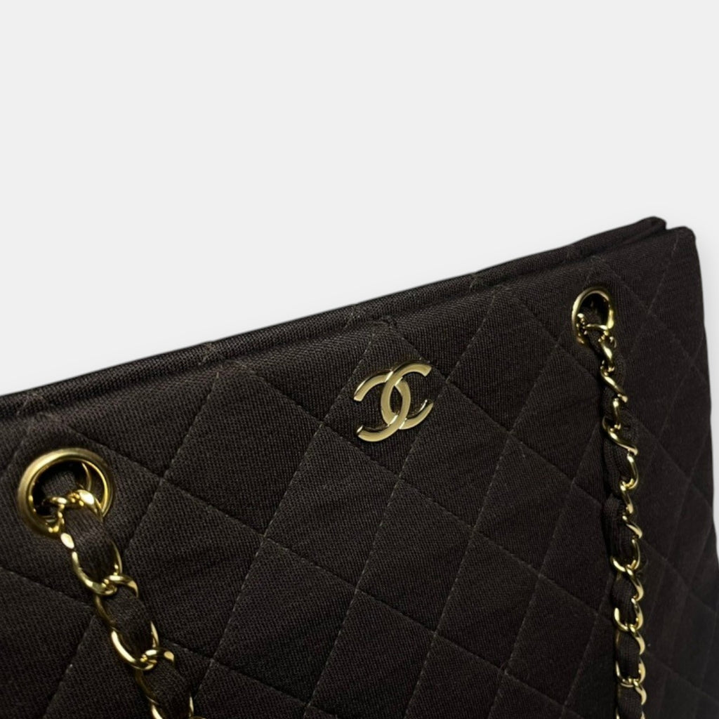 Chanel Brown Quilted Jersey CC Bag w. Gold Hardware, 1997-1999