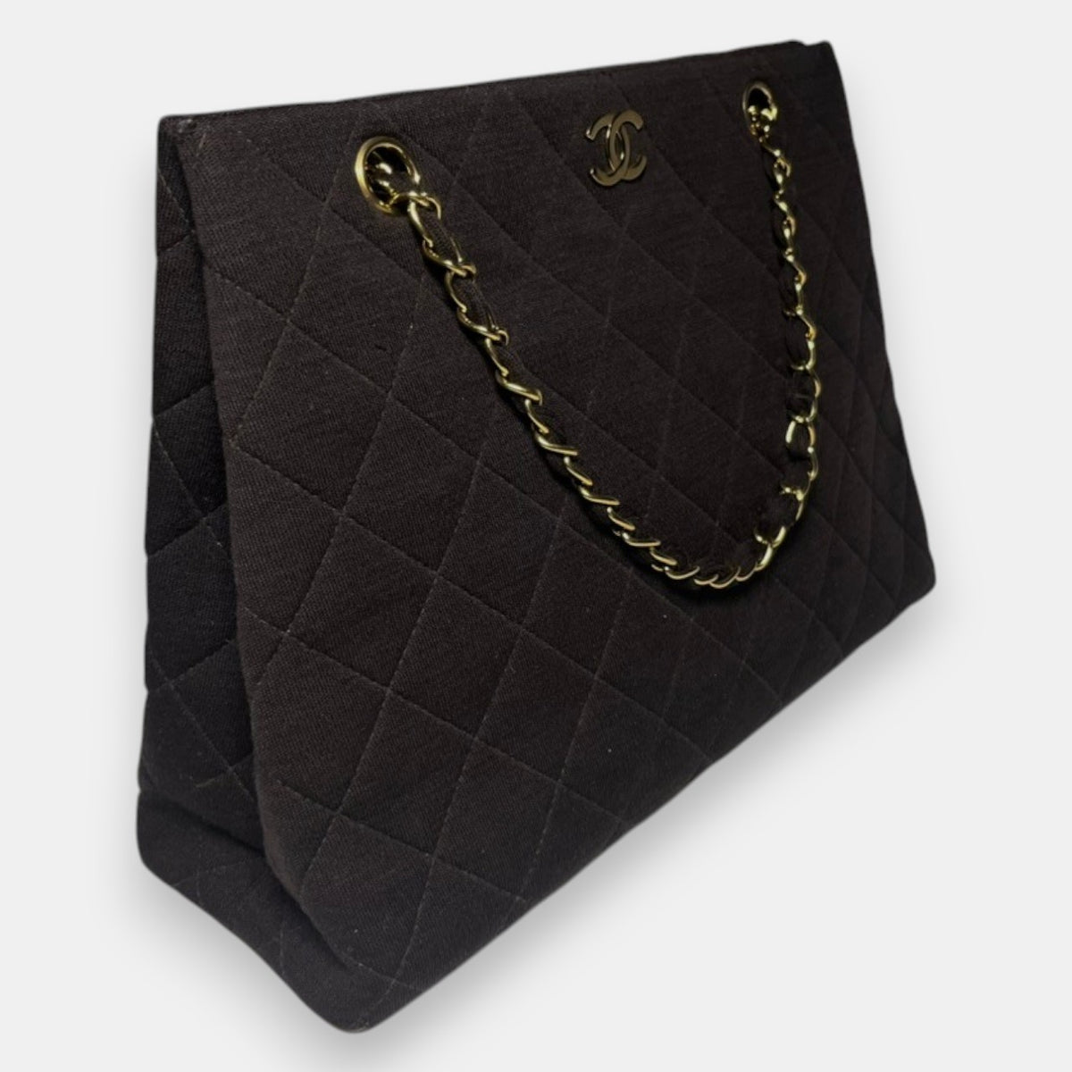 Chanel Brown Quilted Jersey CC Bag w. Gold Hardware, 1997-1999