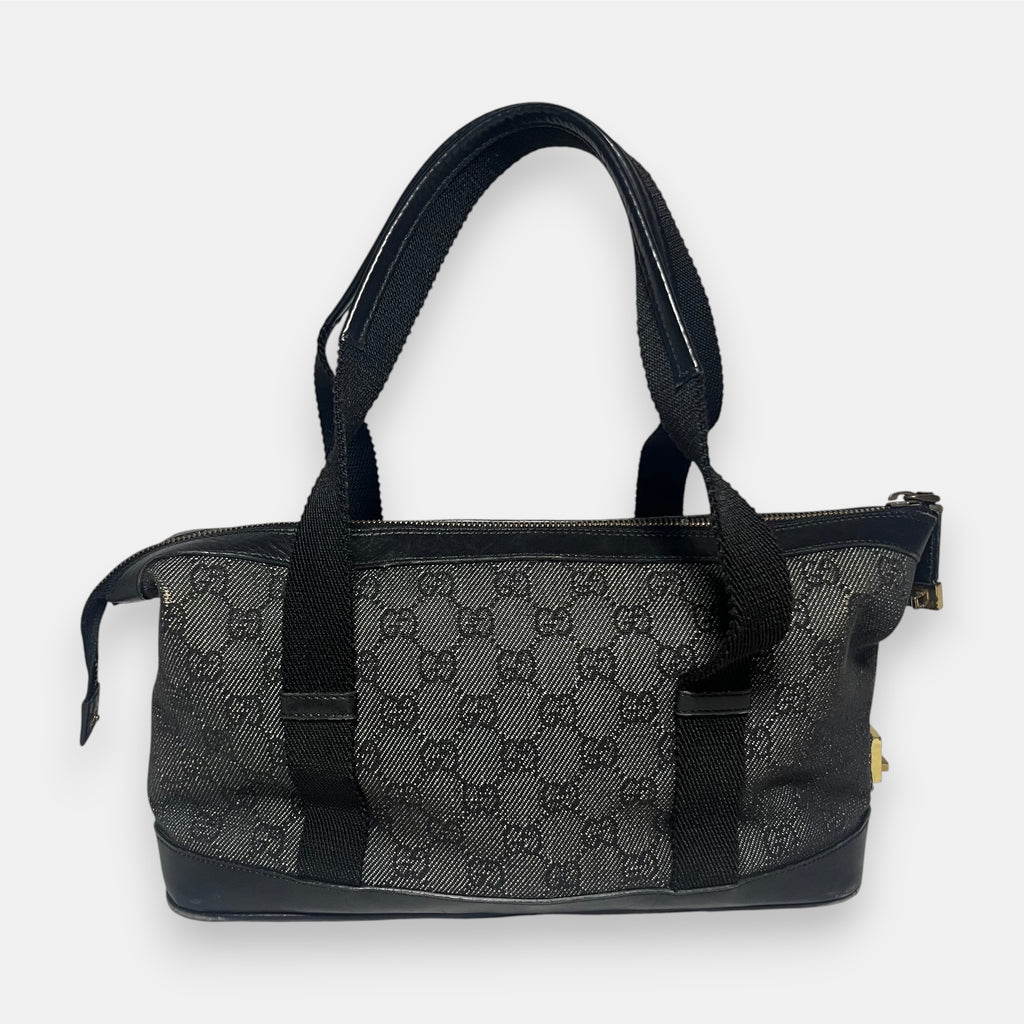 Gucci Black Handbag Gold Hardware GG Canvas
