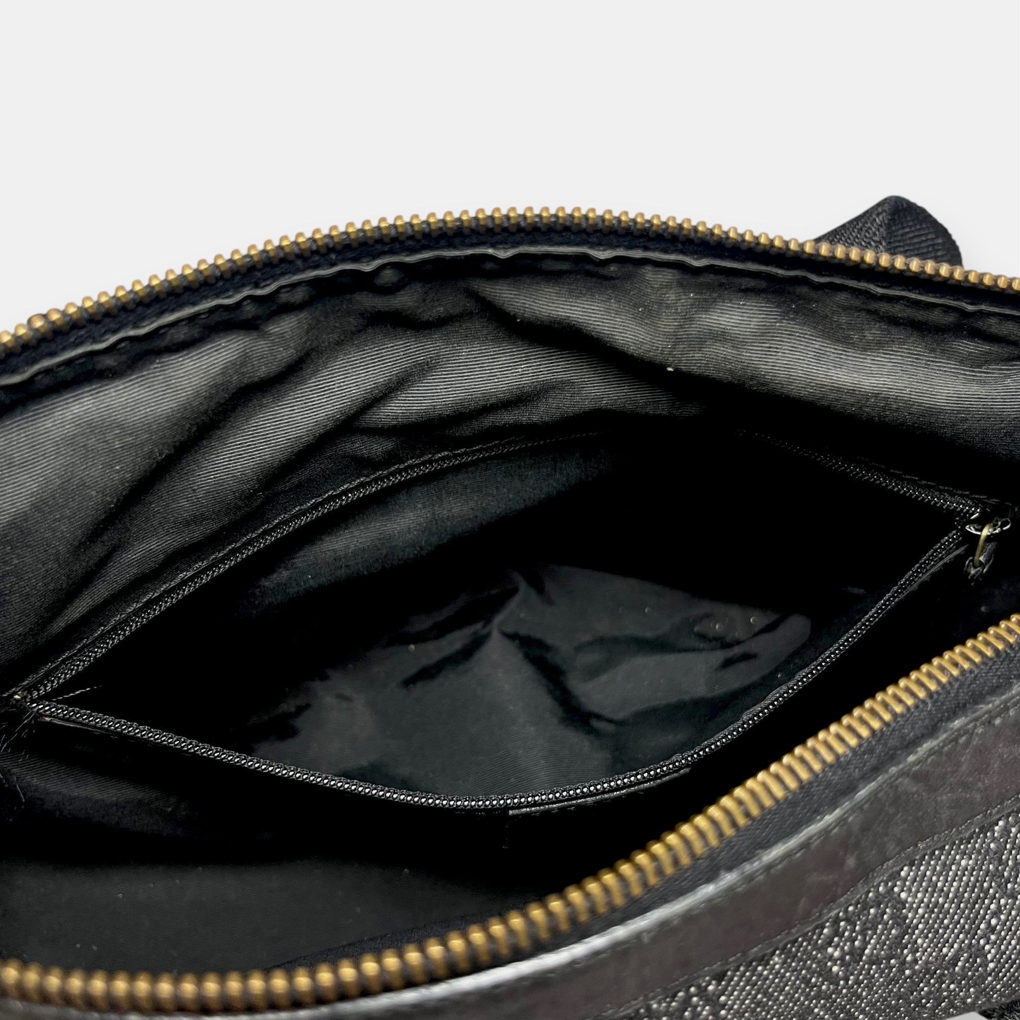Gucci Black Handbag Gold Hardware GG Canvas
