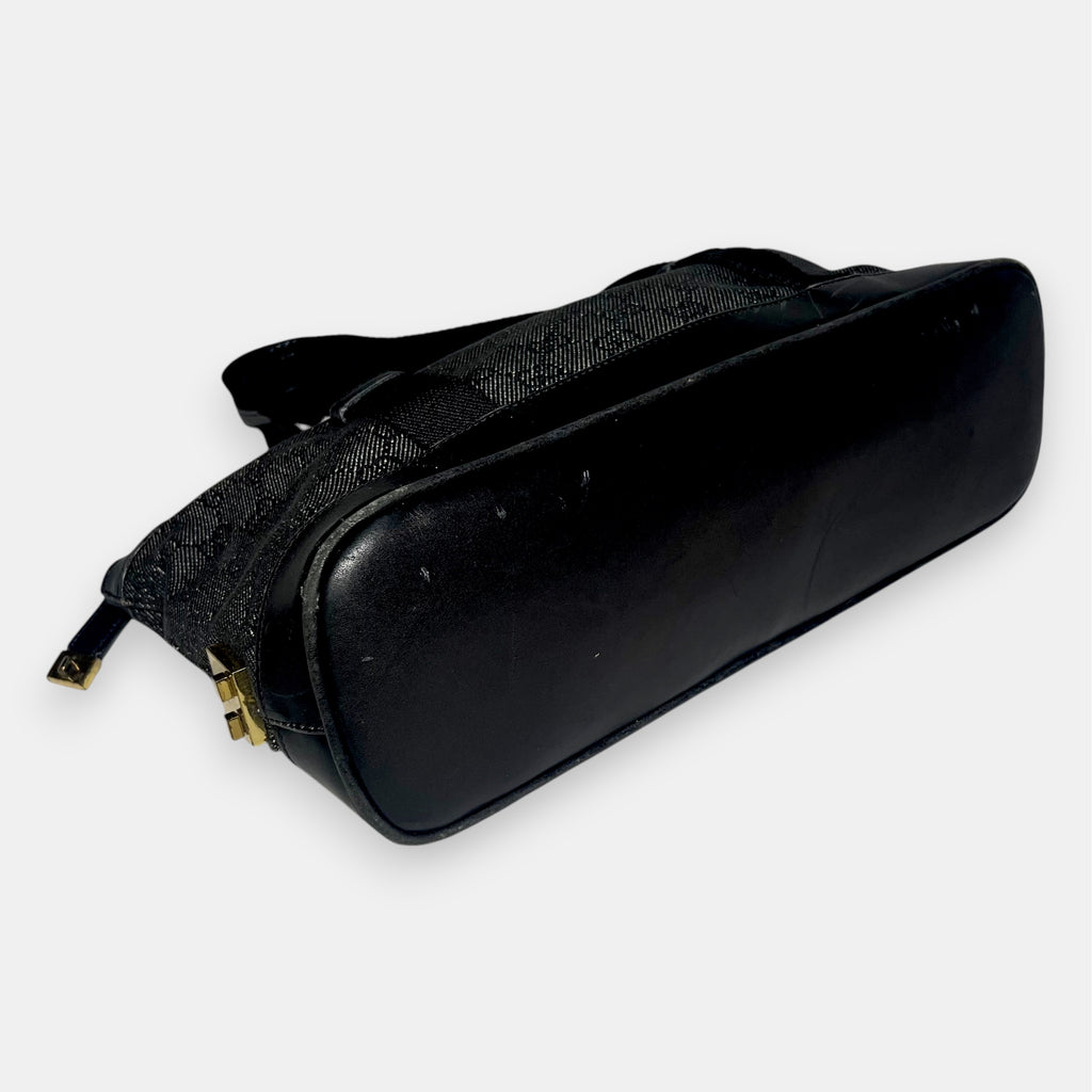 Gucci Black Handbag Gold Hardware GG Canvas