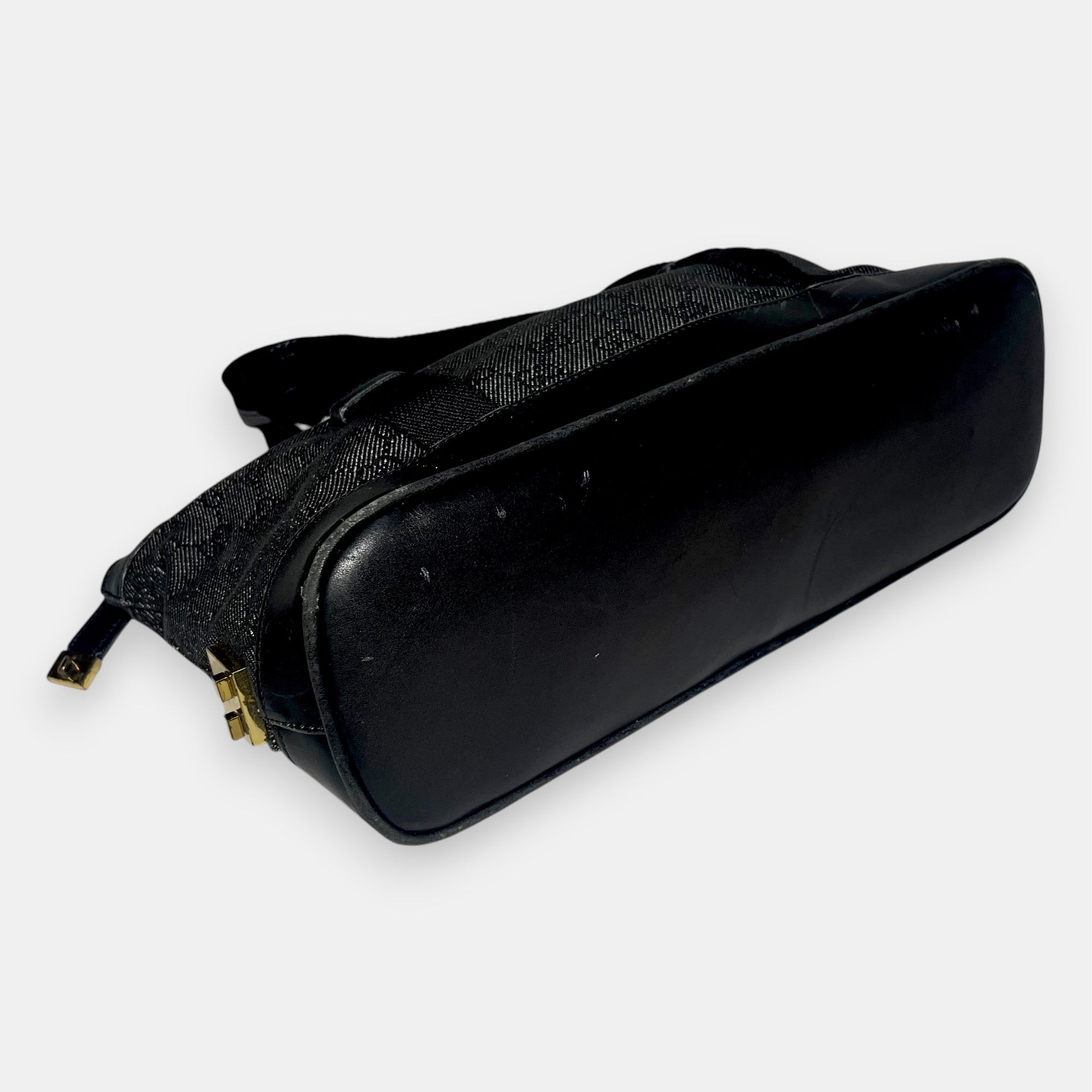 Gucci Black Handbag Gold Hardware GG Canvas