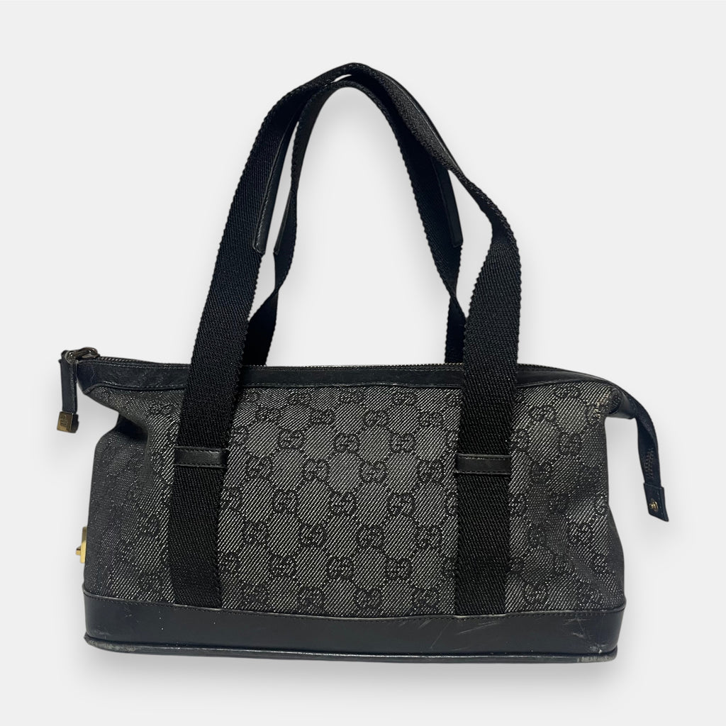 Gucci Black Handbag Gold Hardware GG Canvas