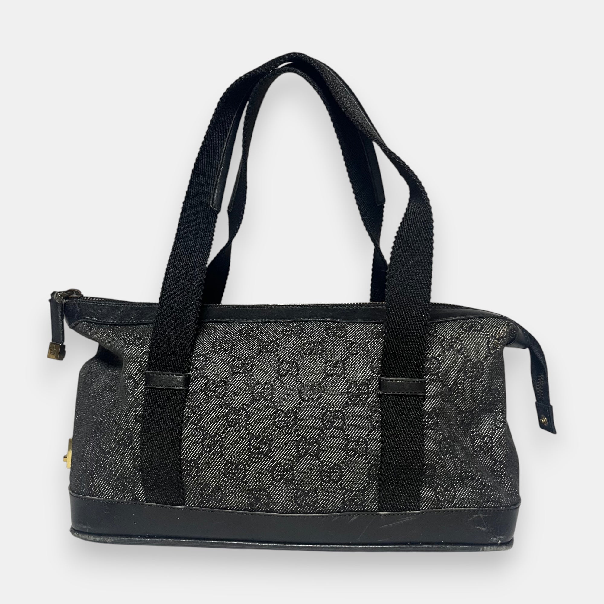 Gucci Black Handbag Gold Hardware GG Canvas