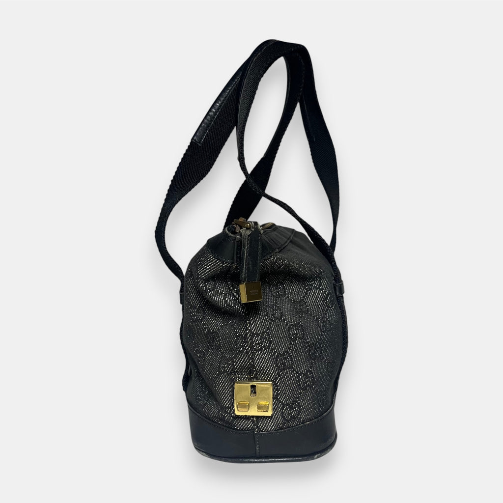 Gucci Black Handbag Gold Hardware GG Canvas