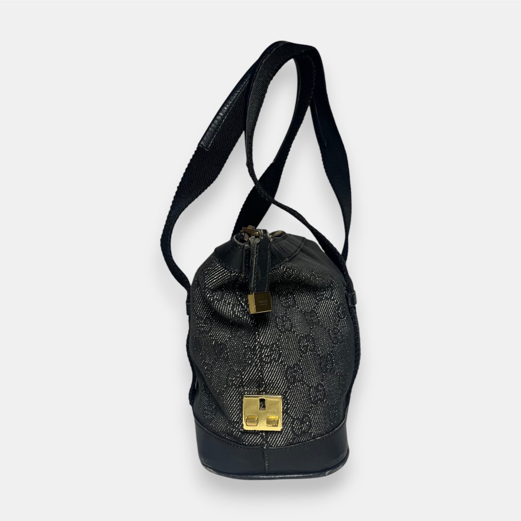 Gucci Black Handbag Gold Hardware GG Canvas