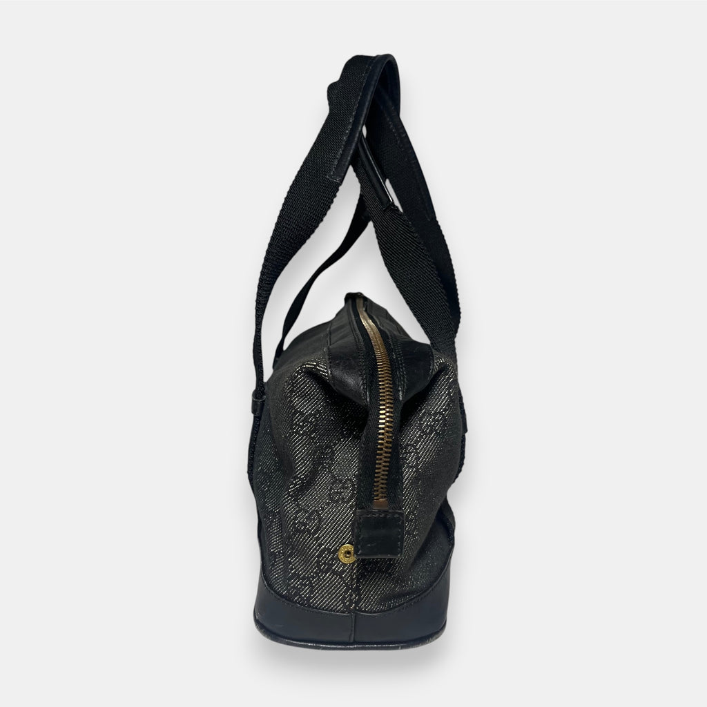 Gucci Black Handbag Gold Hardware GG Canvas