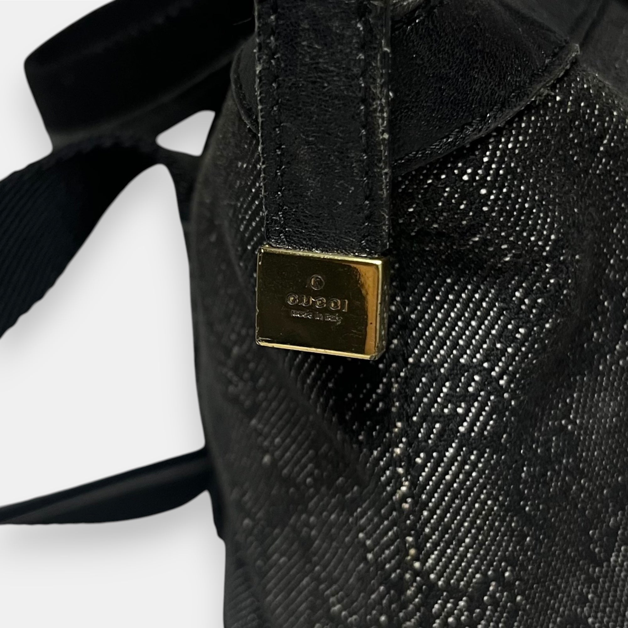 Gucci Black Handbag Gold Hardware GG Canvas