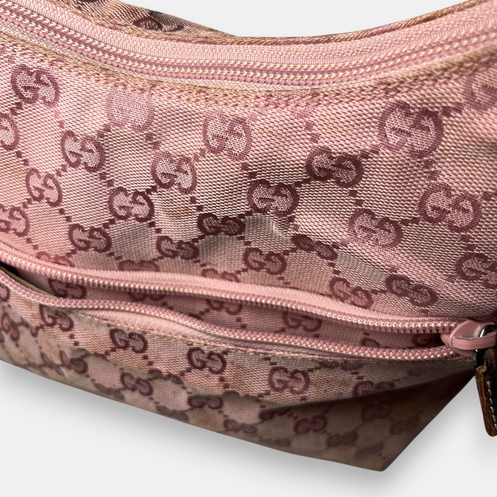 Gucci Shoulder Bag Pink GG Canvas Hobo