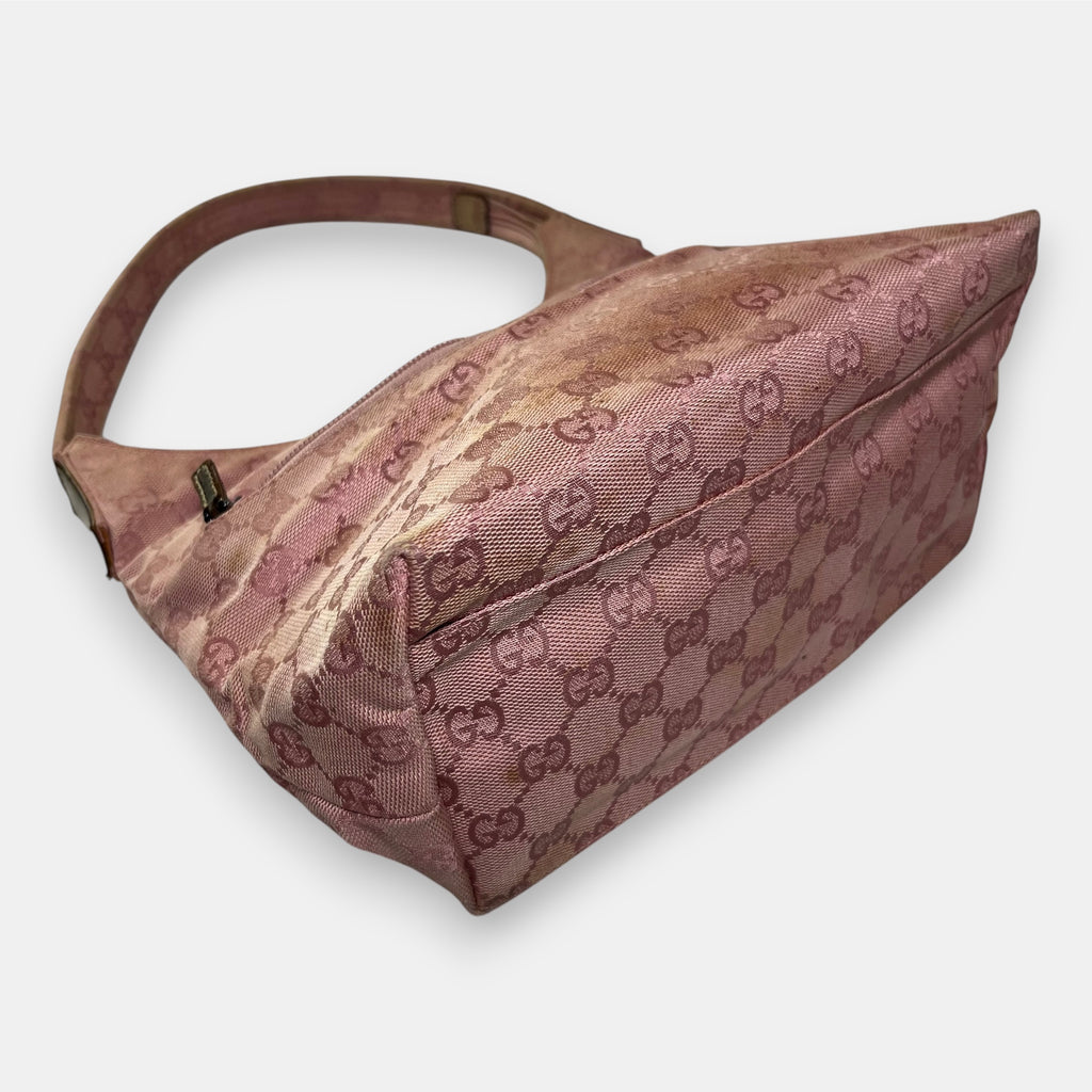 Gucci Shoulder Bag Pink GG Canvas Hobo