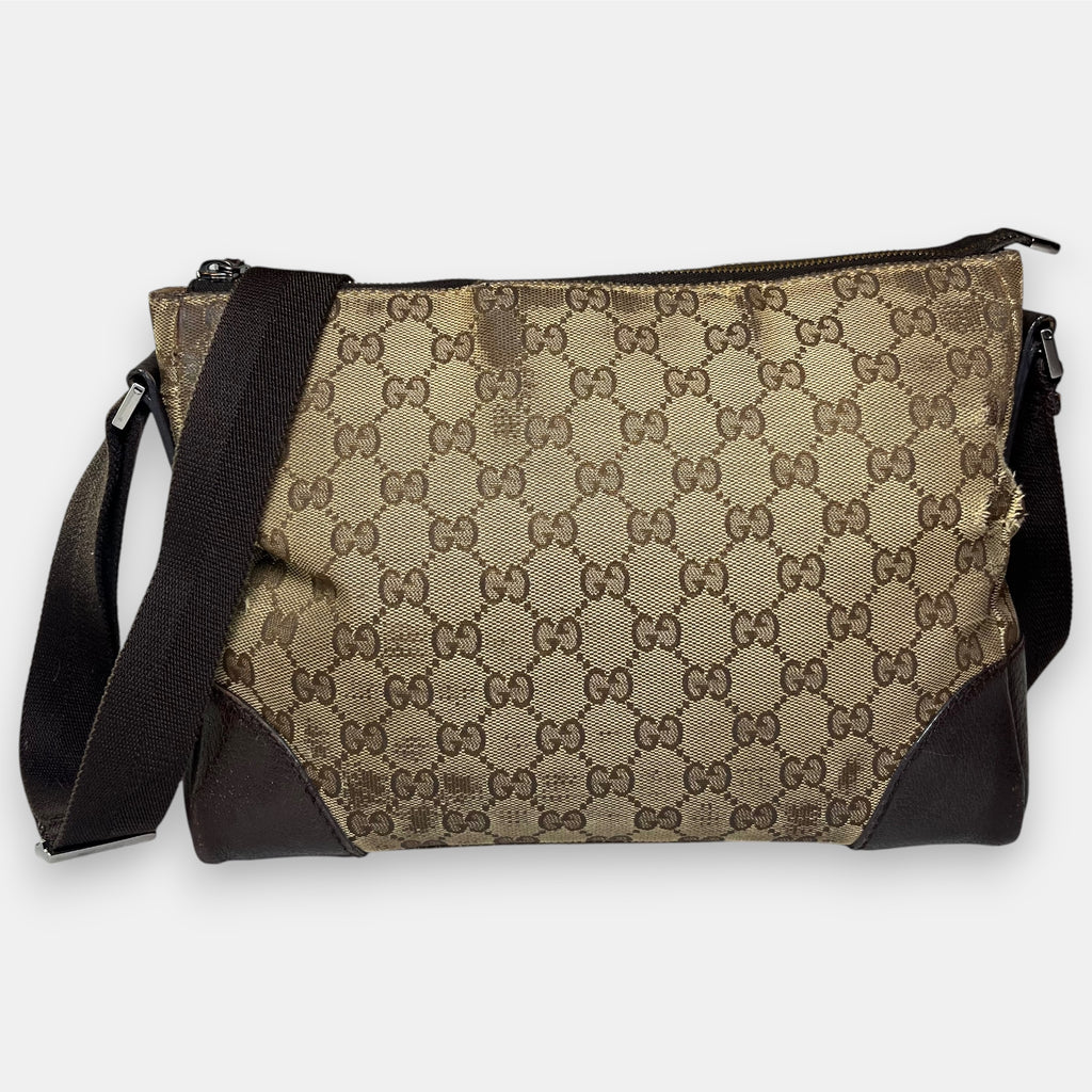 Gucci GG Canvas Shoulder Bag Beige Silver Hardware w. Original Papers