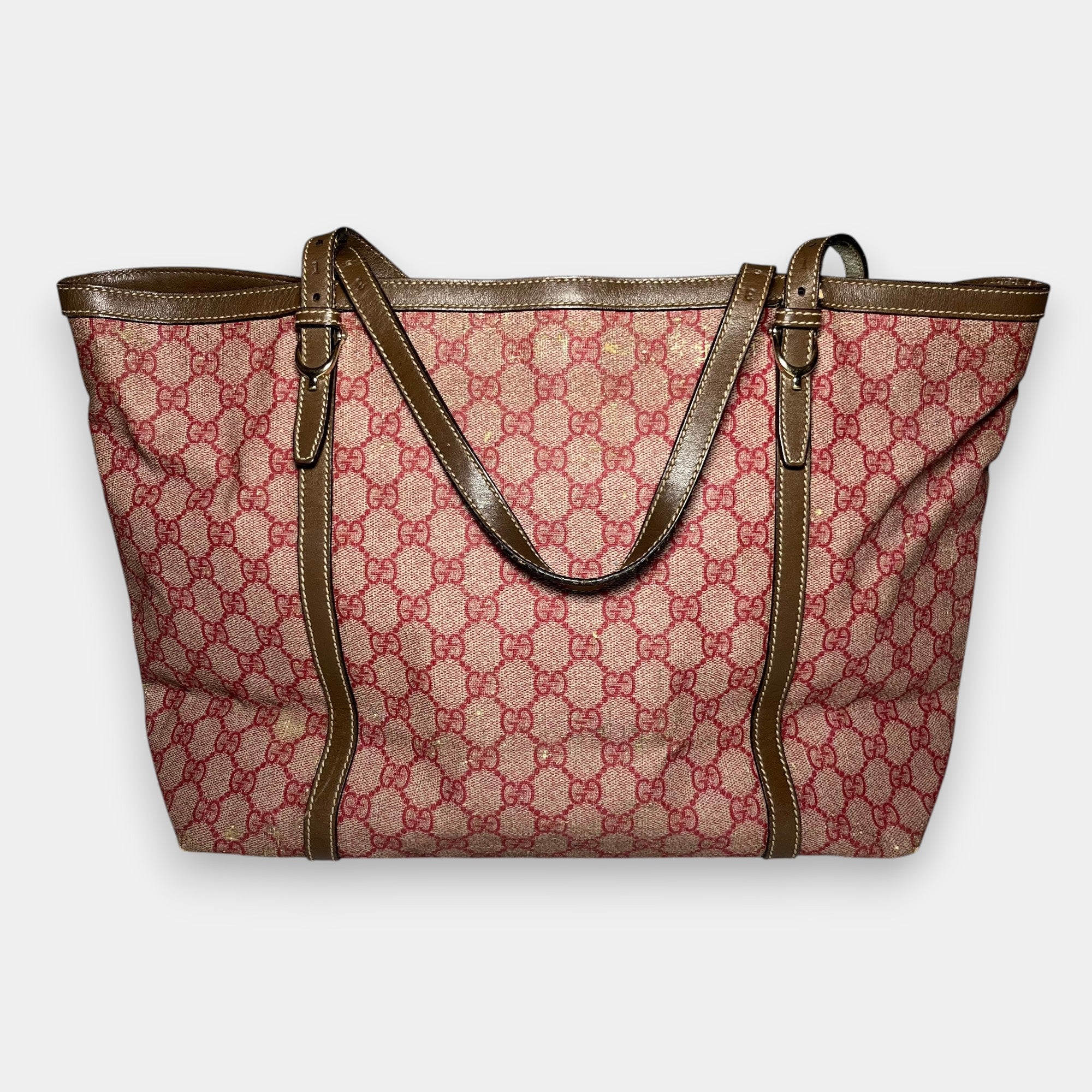 Gucci Red and Tan GG Coated Canvas Shoulder Bag Tote
