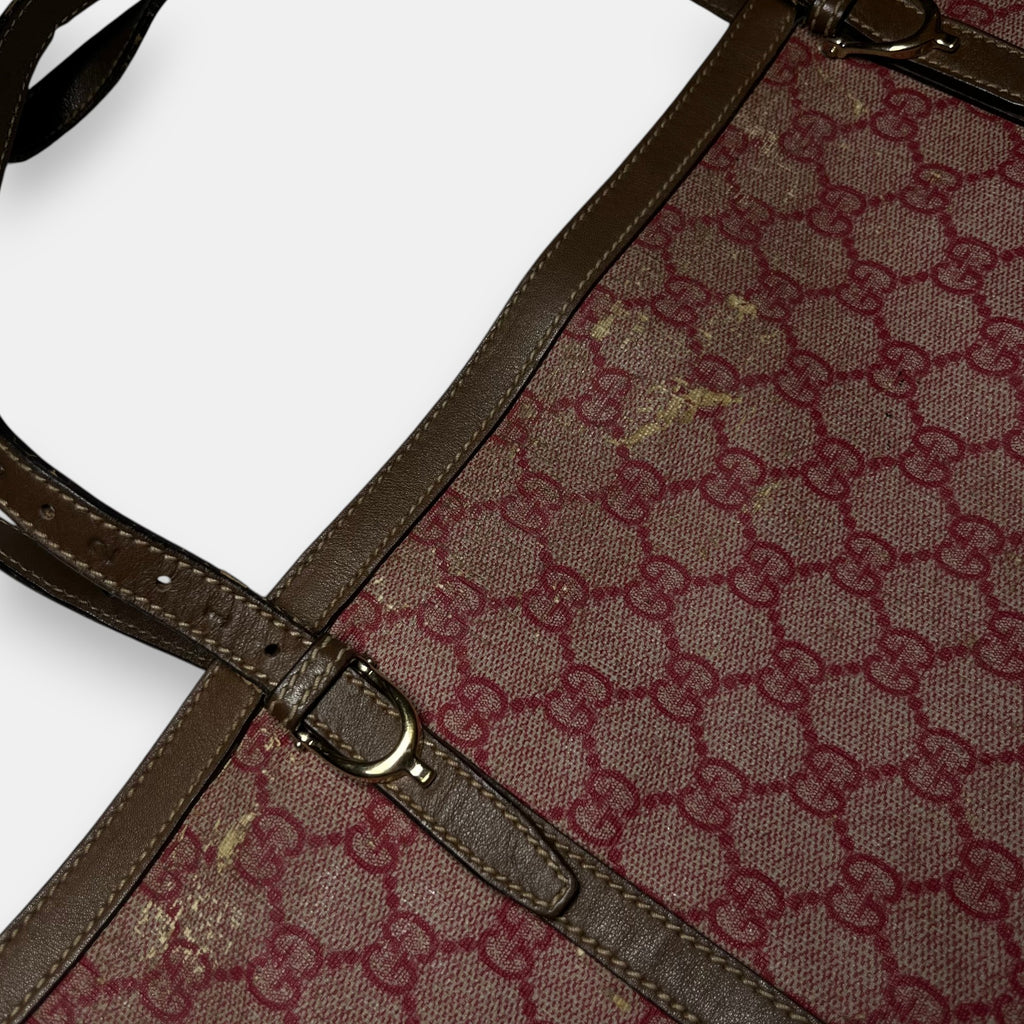 Gucci Red and Tan GG Coated Canvas Shoulder Bag Tote