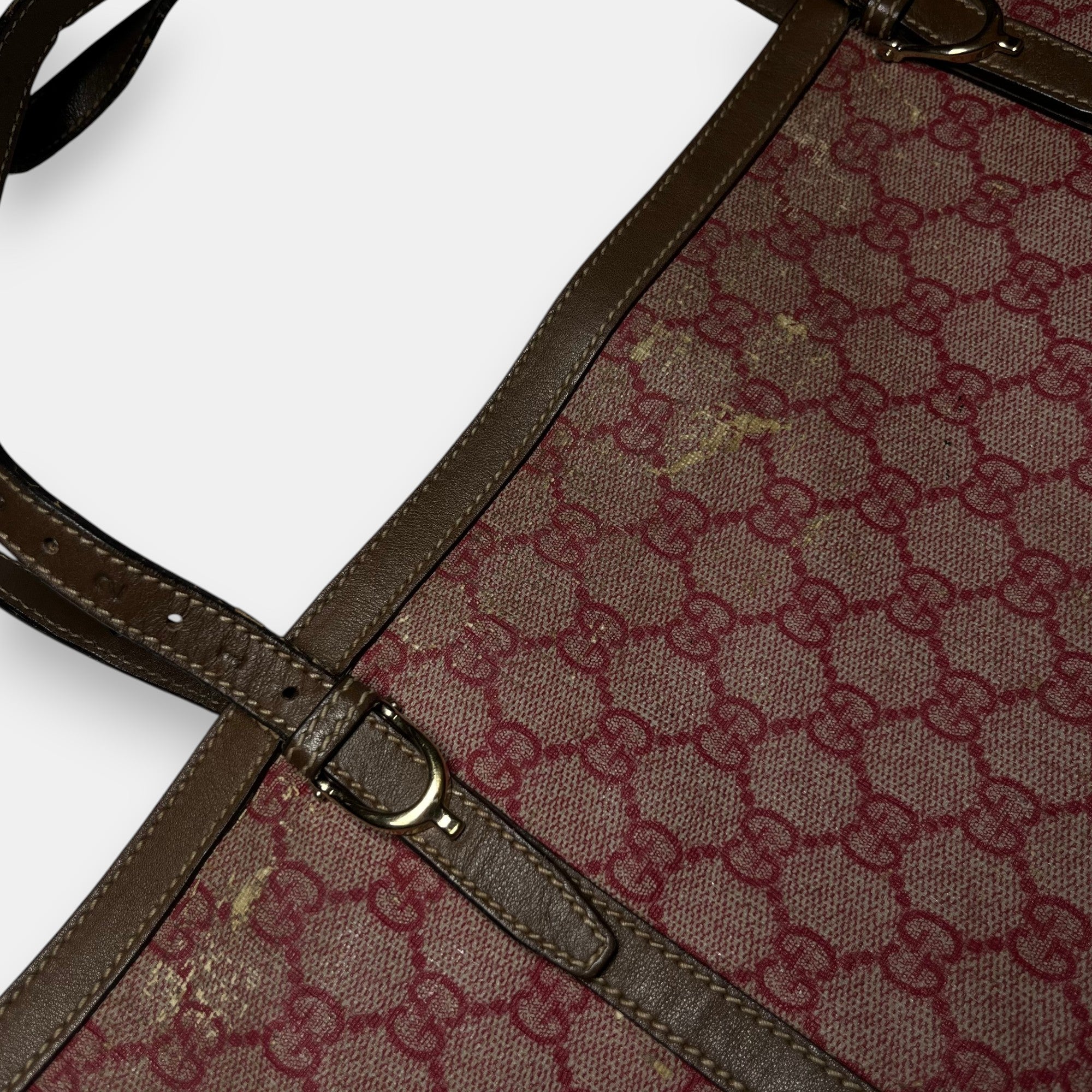 Gucci Red and Tan GG Coated Canvas Shoulder Bag Tote