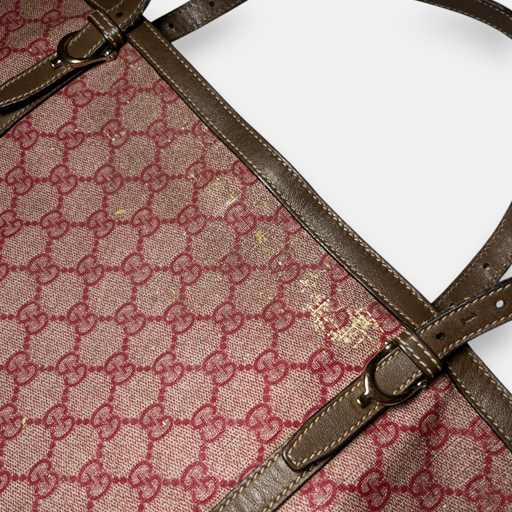 Gucci Red and Tan GG Coated Canvas Shoulder Bag Tote