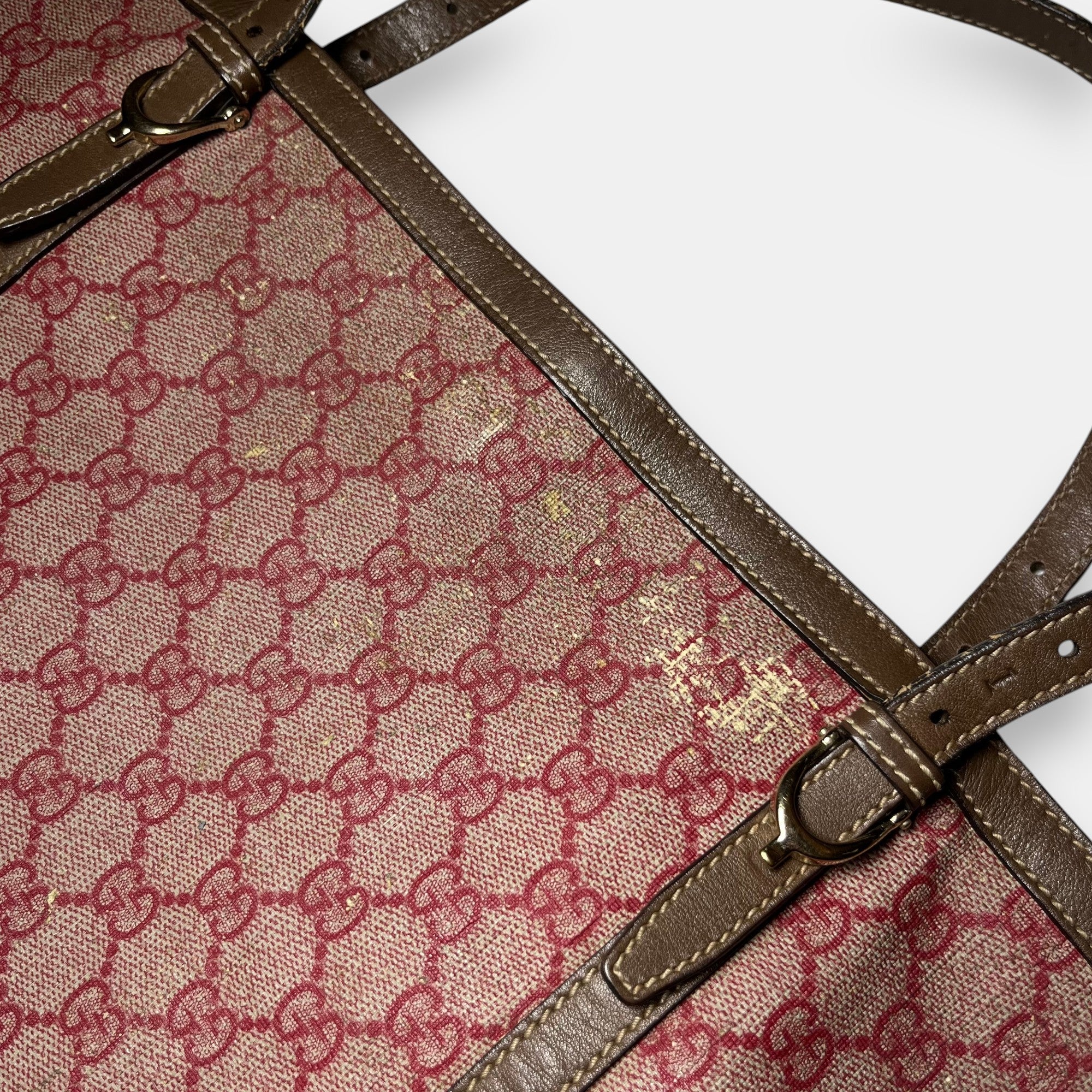 Gucci Red and Tan GG Coated Canvas Shoulder Bag Tote