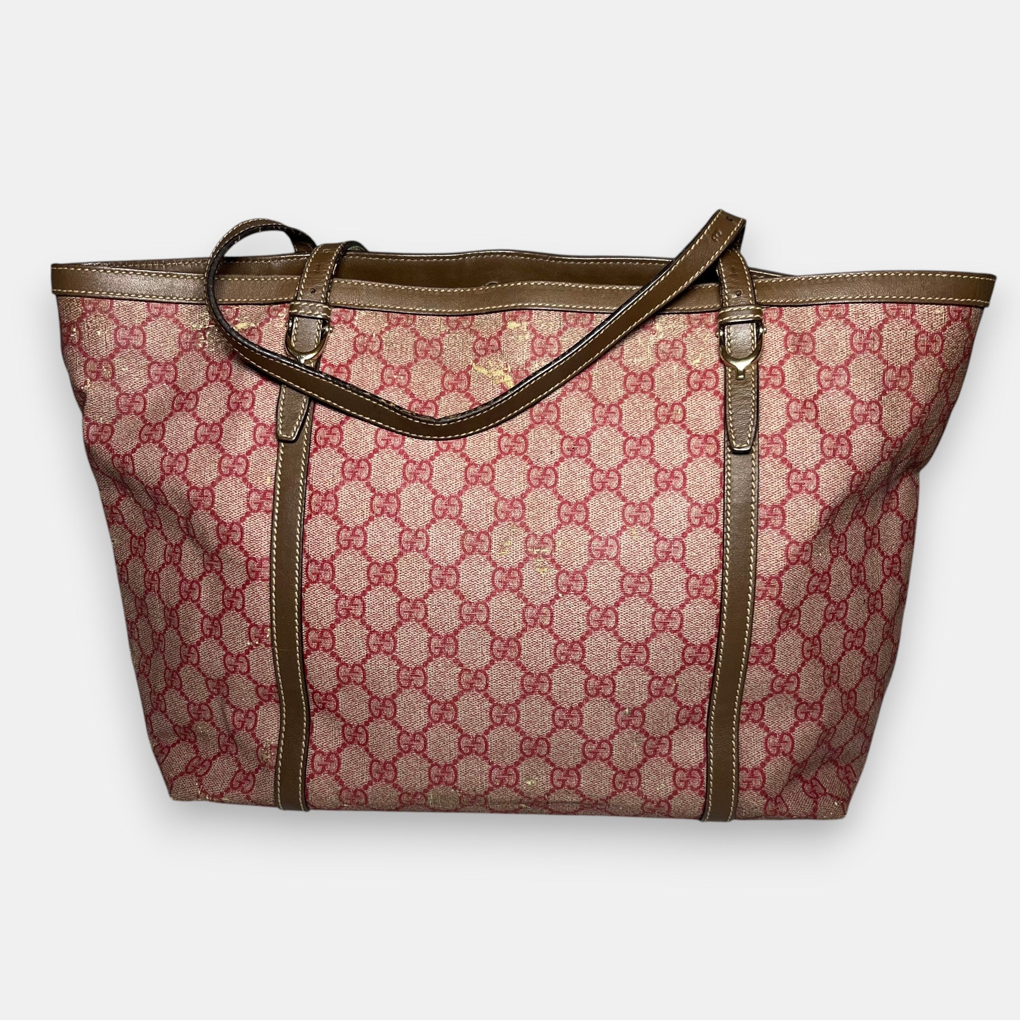 Gucci Red and Tan GG Coated Canvas Shoulder Bag Tote