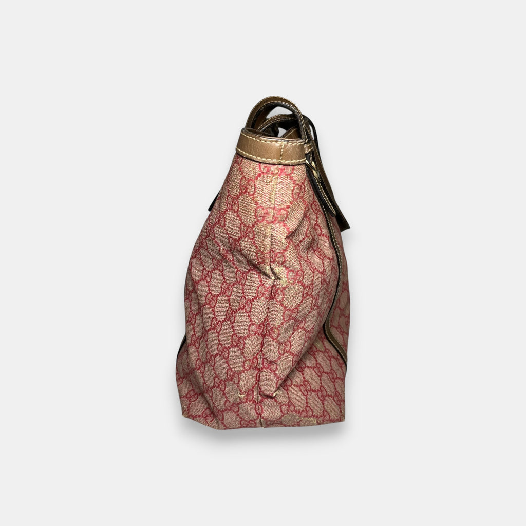 Gucci Red and Tan GG Coated Canvas Shoulder Bag Tote