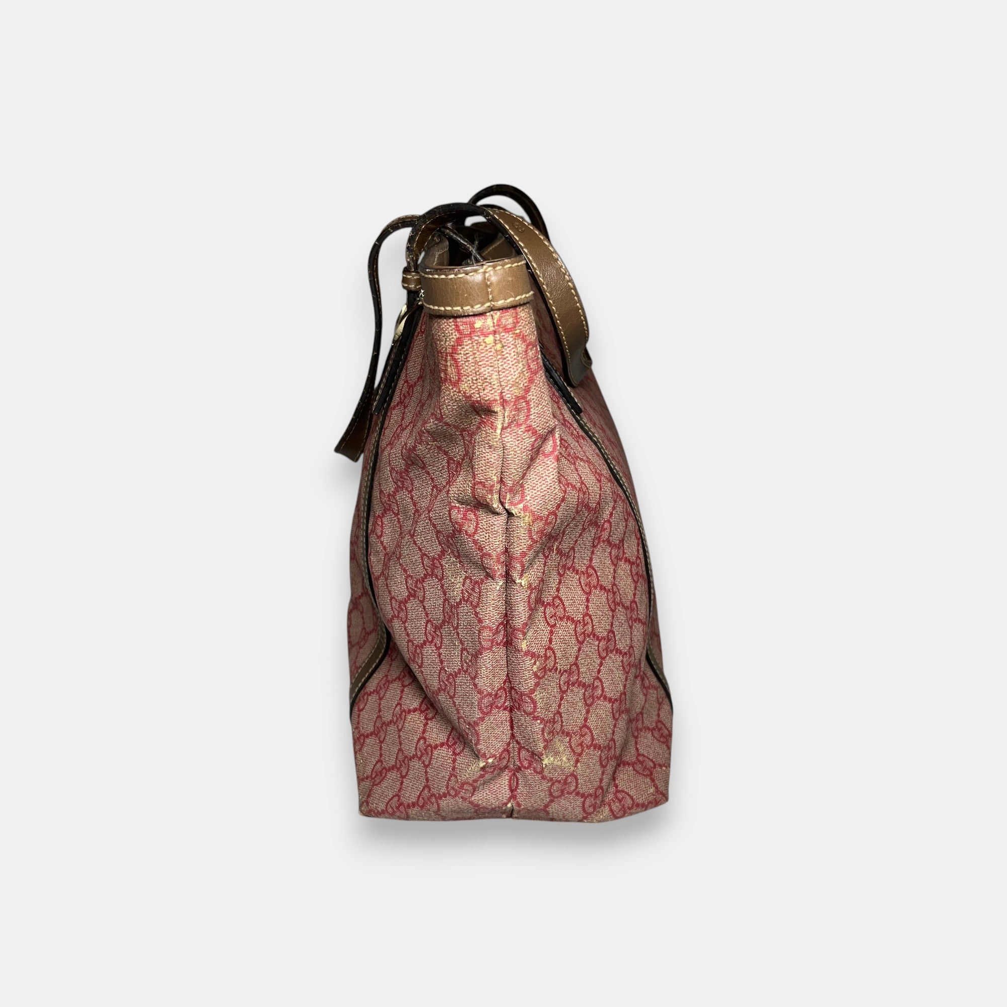 Gucci Red and Tan GG Coated Canvas Shoulder Bag Tote