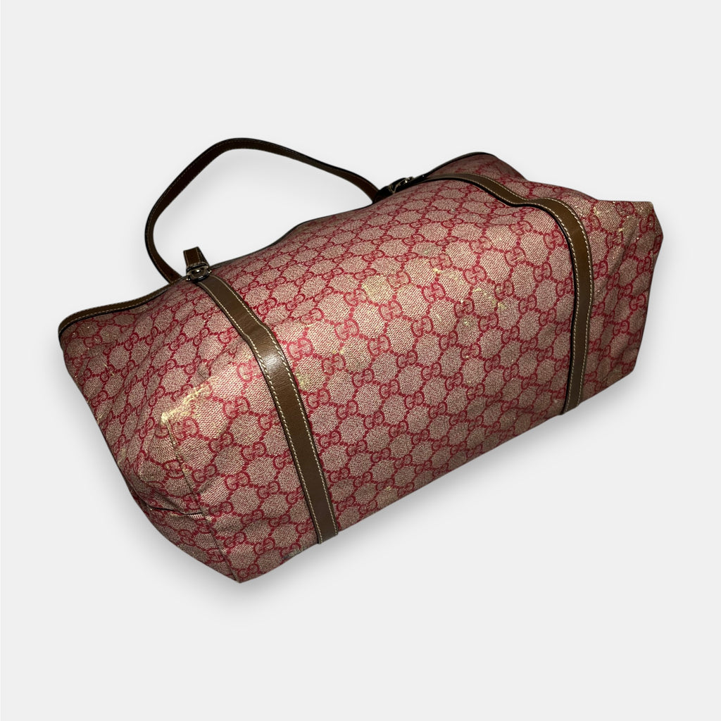 Gucci Red and Tan GG Coated Canvas Shoulder Bag Tote