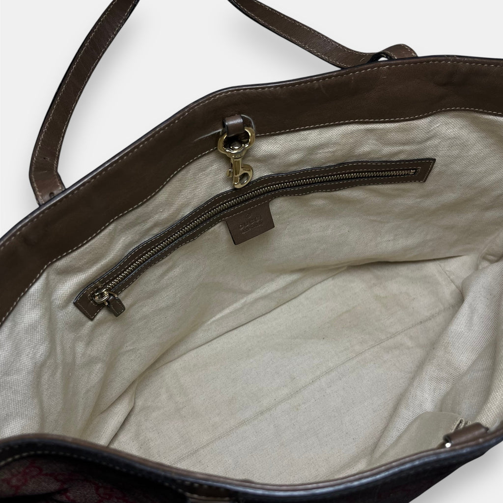 Gucci Red and Tan GG Coated Canvas Shoulder Bag Tote