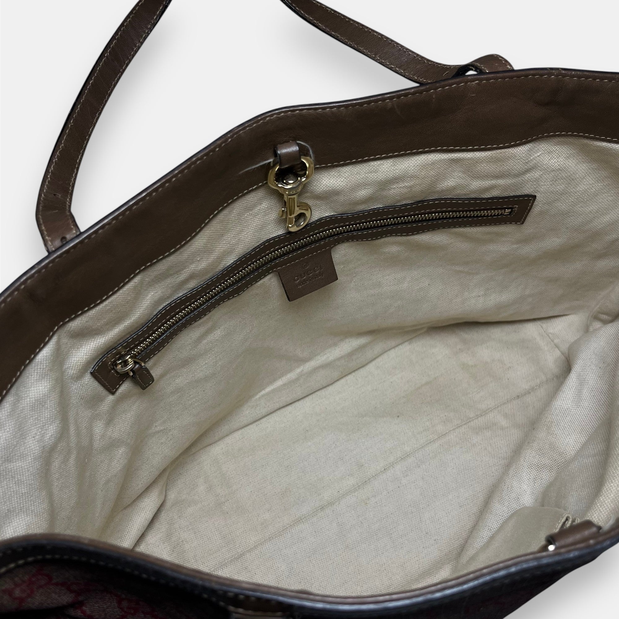 Gucci Red and Tan GG Coated Canvas Shoulder Bag Tote