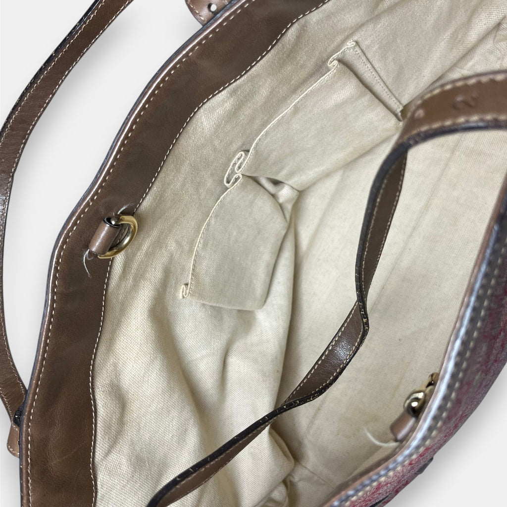 Gucci Red and Tan GG Coated Canvas Shoulder Bag Tote