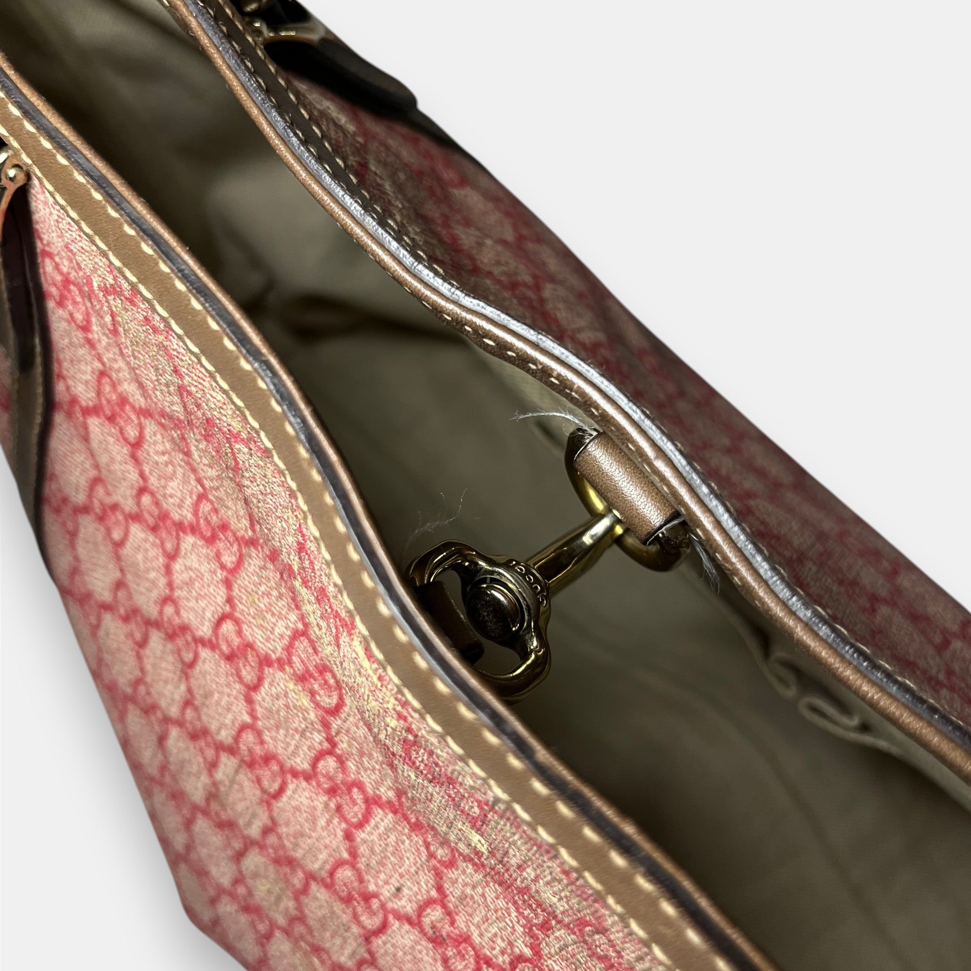 Gucci Red and Tan GG Coated Canvas Shoulder Bag Tote
