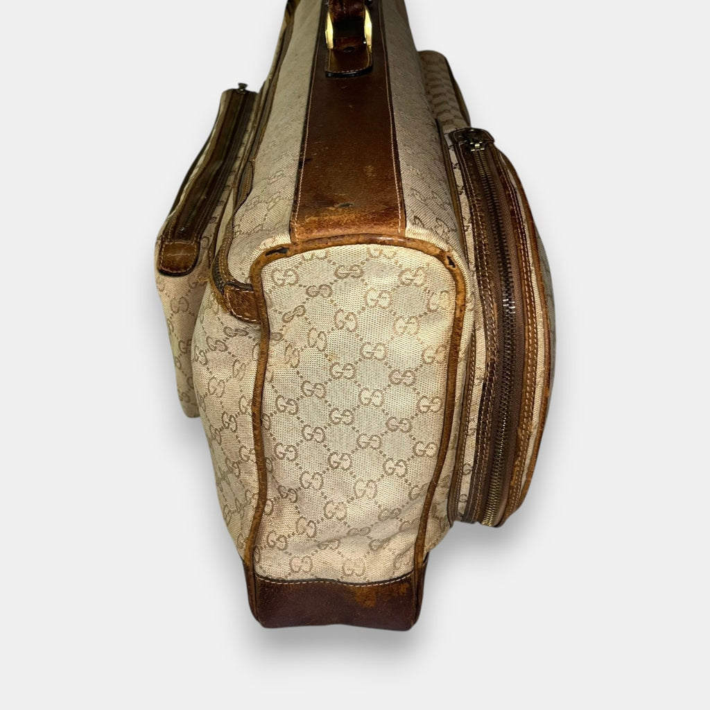 Gucci Large Tennis Bag in Beige GG Canvas, 1970s-80s
