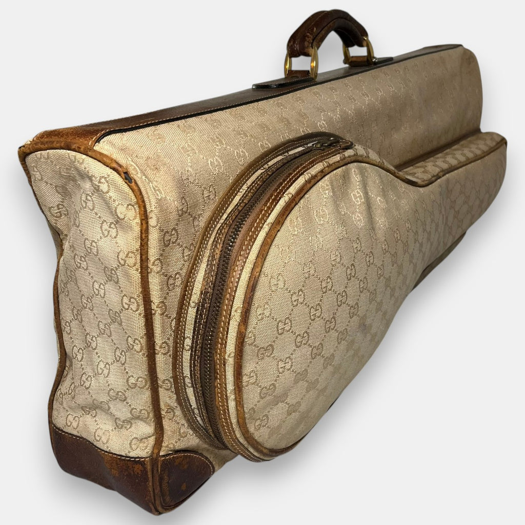 Gucci Large Tennis Bag in Beige GG Canvas, 1970s-80s