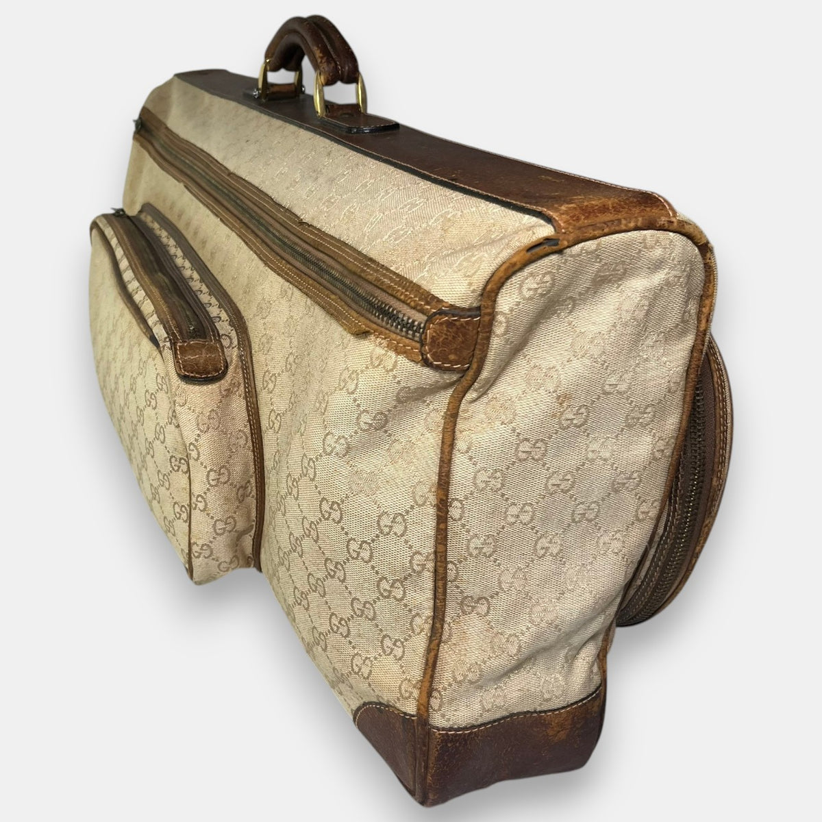Gucci Large Tennis Bag in Beige GG Canvas, 1970s-80s