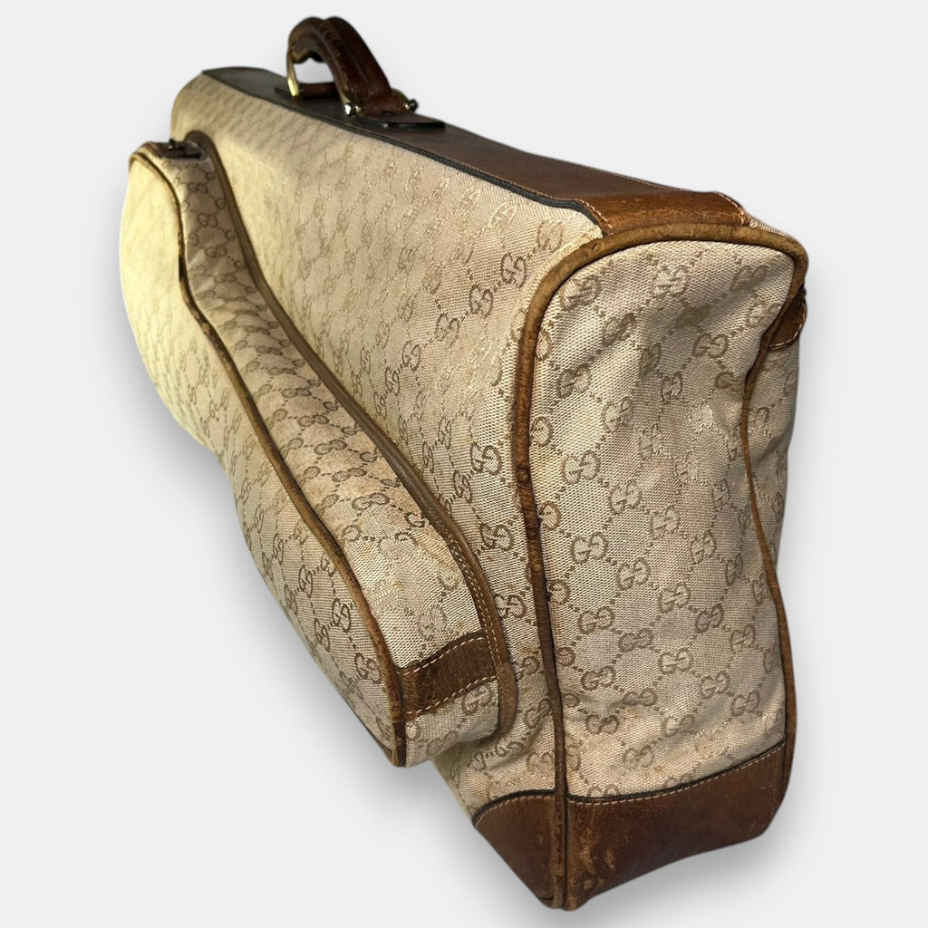 Gucci Large Tennis Bag in Beige GG Canvas, 1970s-80s
