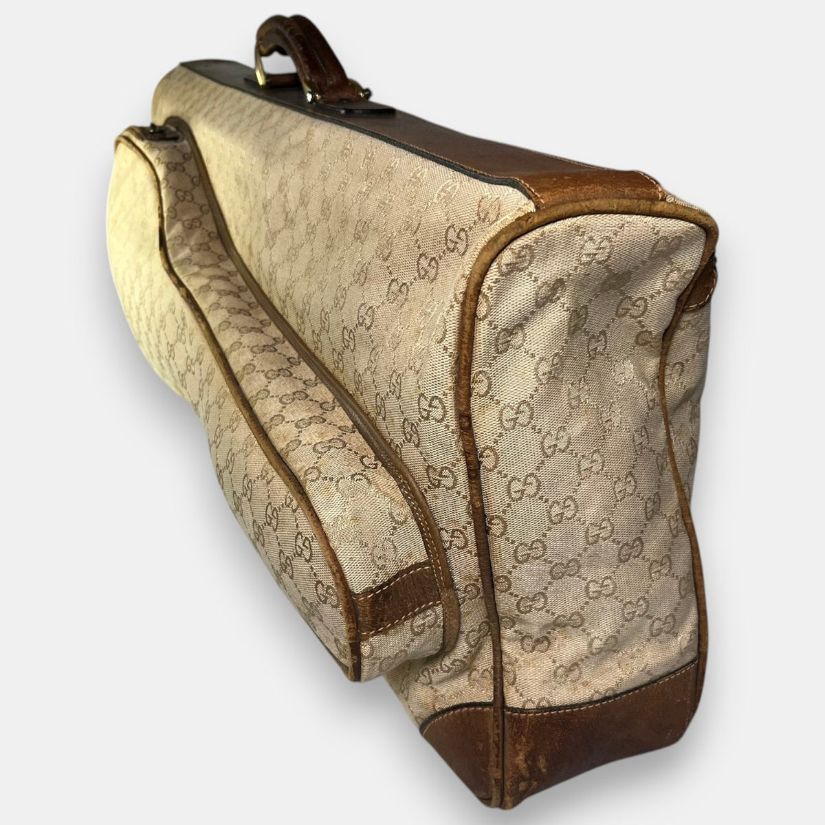 Gucci Large Tennis Bag in Beige GG Canvas, 1970s-80s