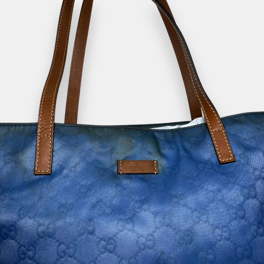Gucci GG Canvas Large Tote Bag Blue w. Original Card