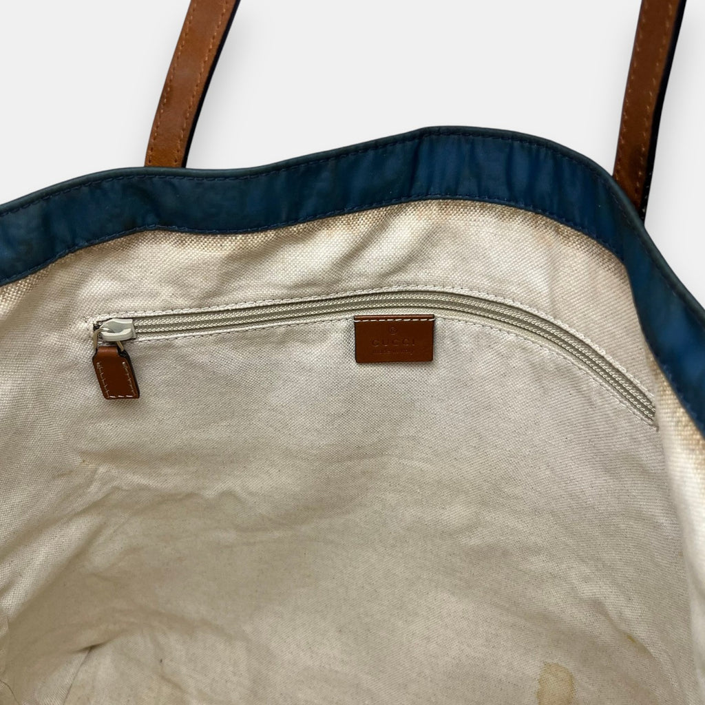 Gucci GG Canvas Large Tote Bag Blue w. Original Card